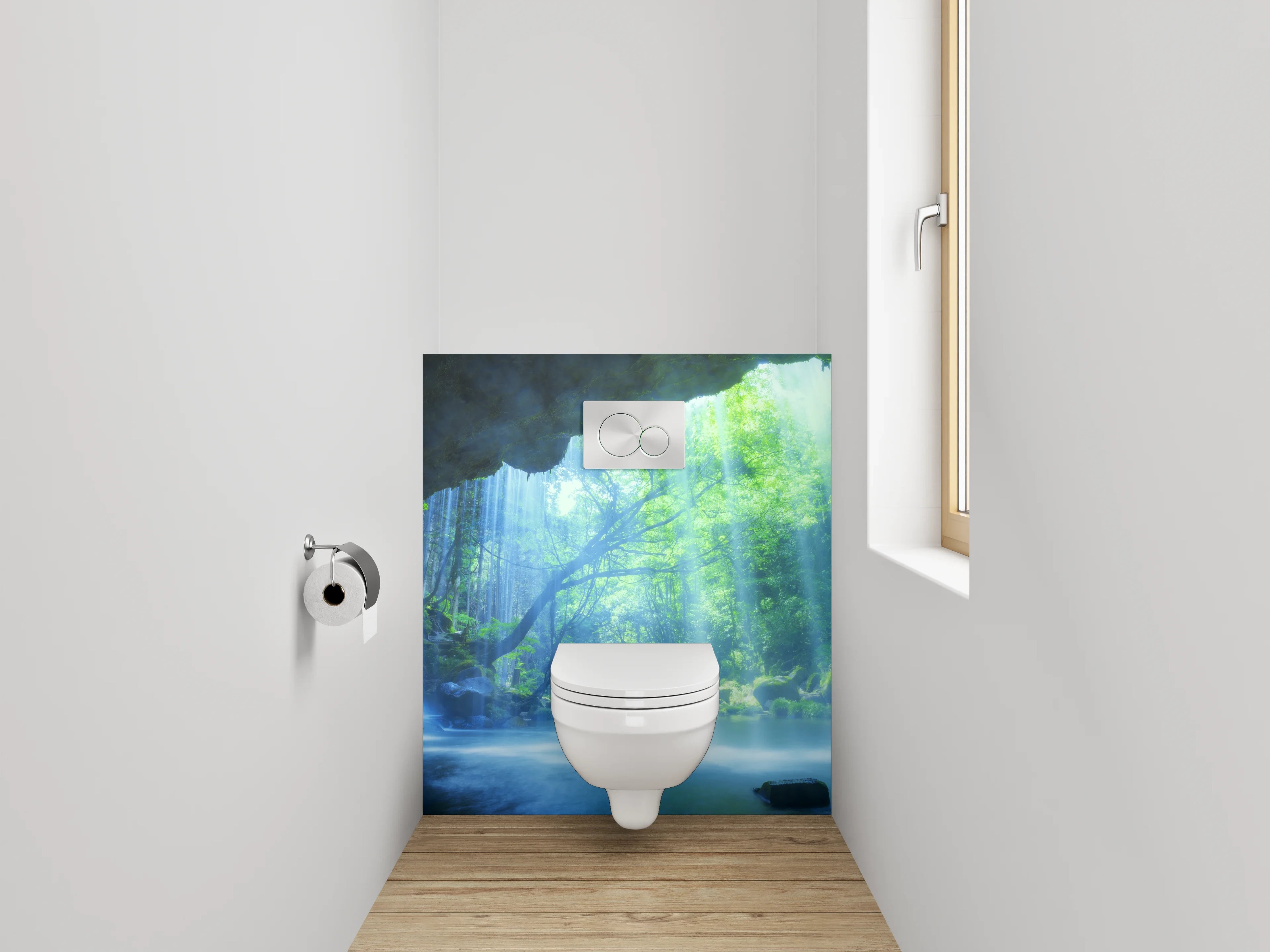 WC-Rückwand - Silberschimmernde Wasserfälle im Nebelwald