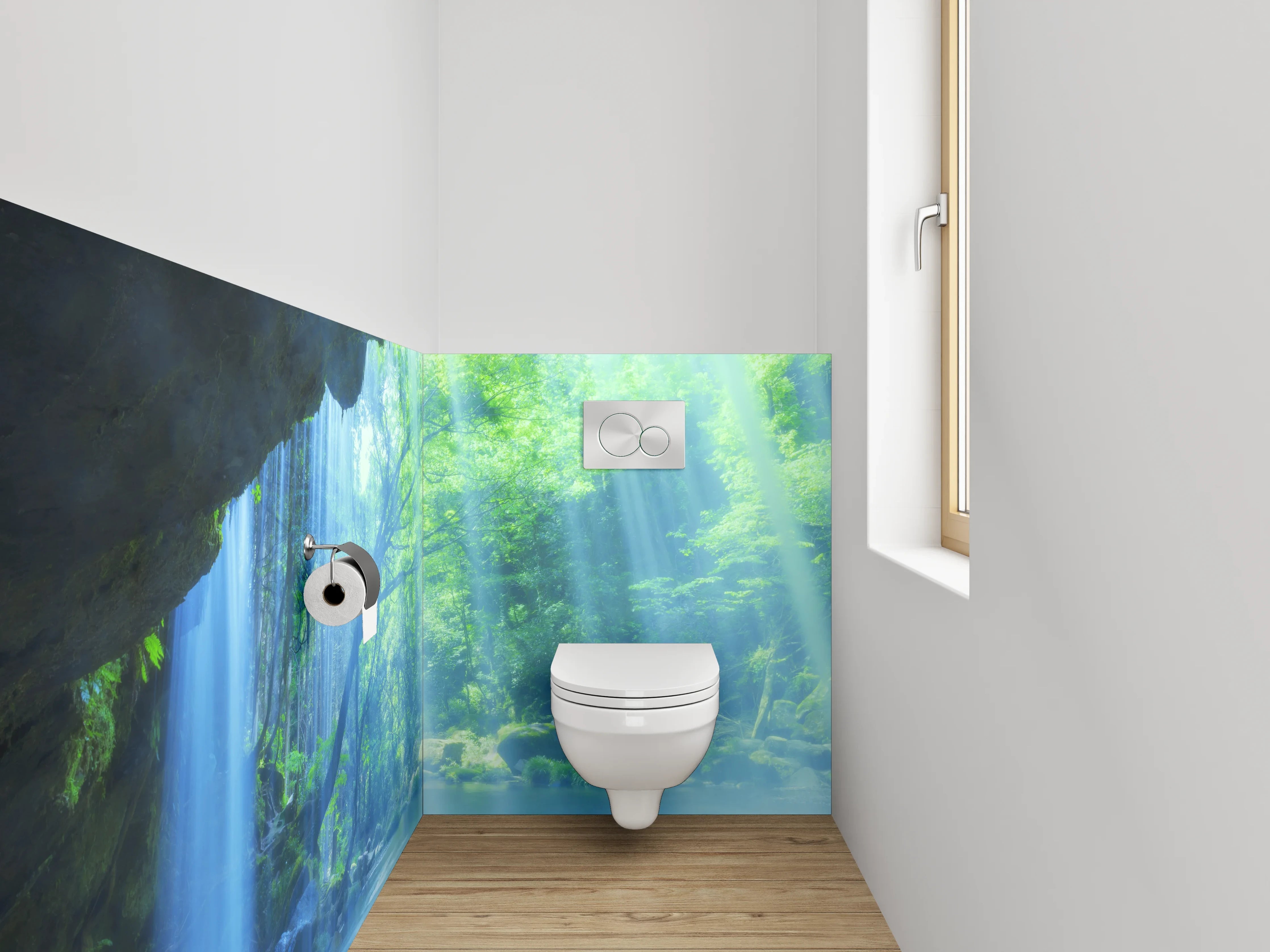 WC-Rückwand - Silberschimmernde Wasserfälle im Nebelwald