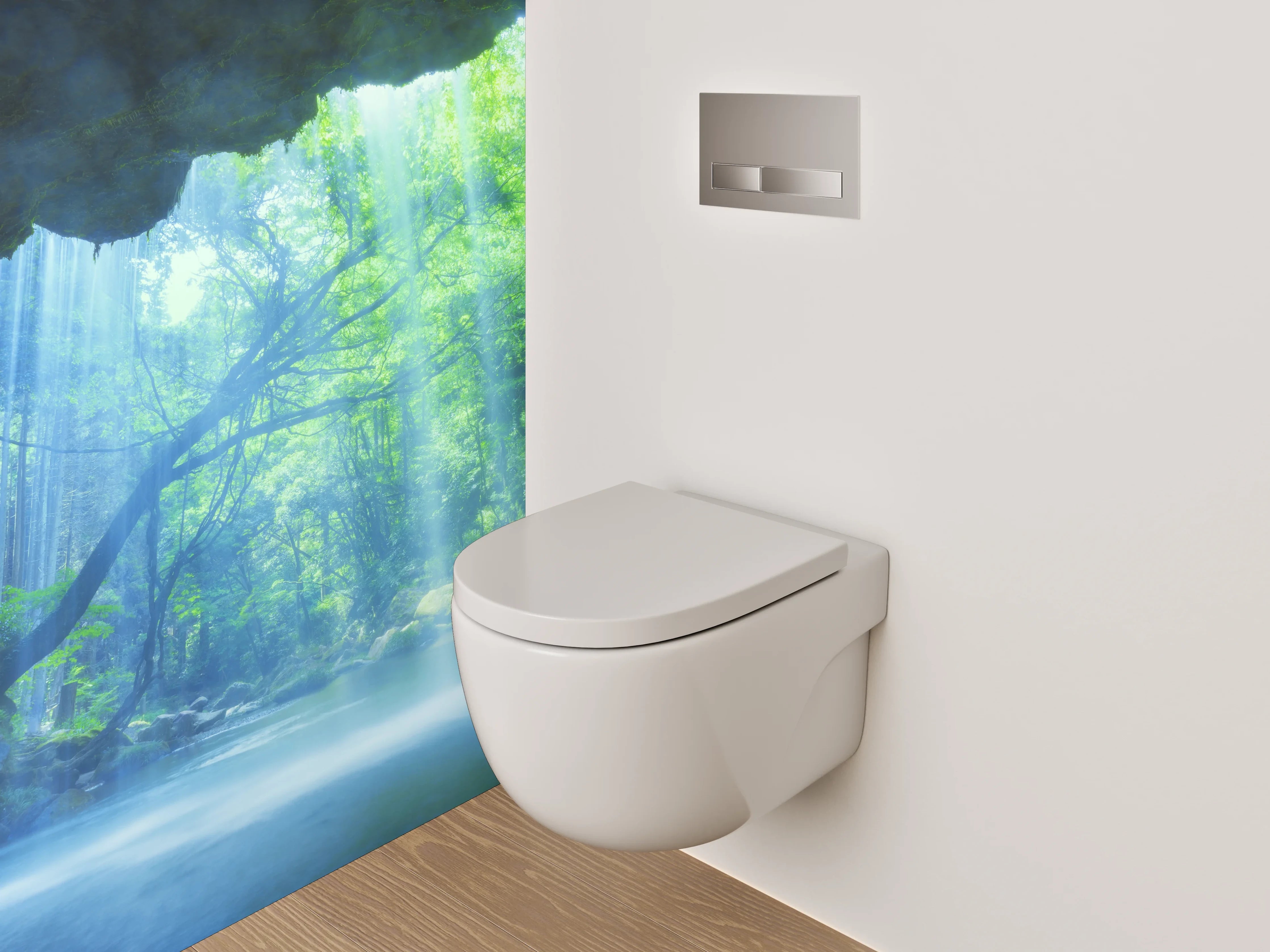 WC-Rückwand - Silberschimmernde Wasserfälle im Nebelwald