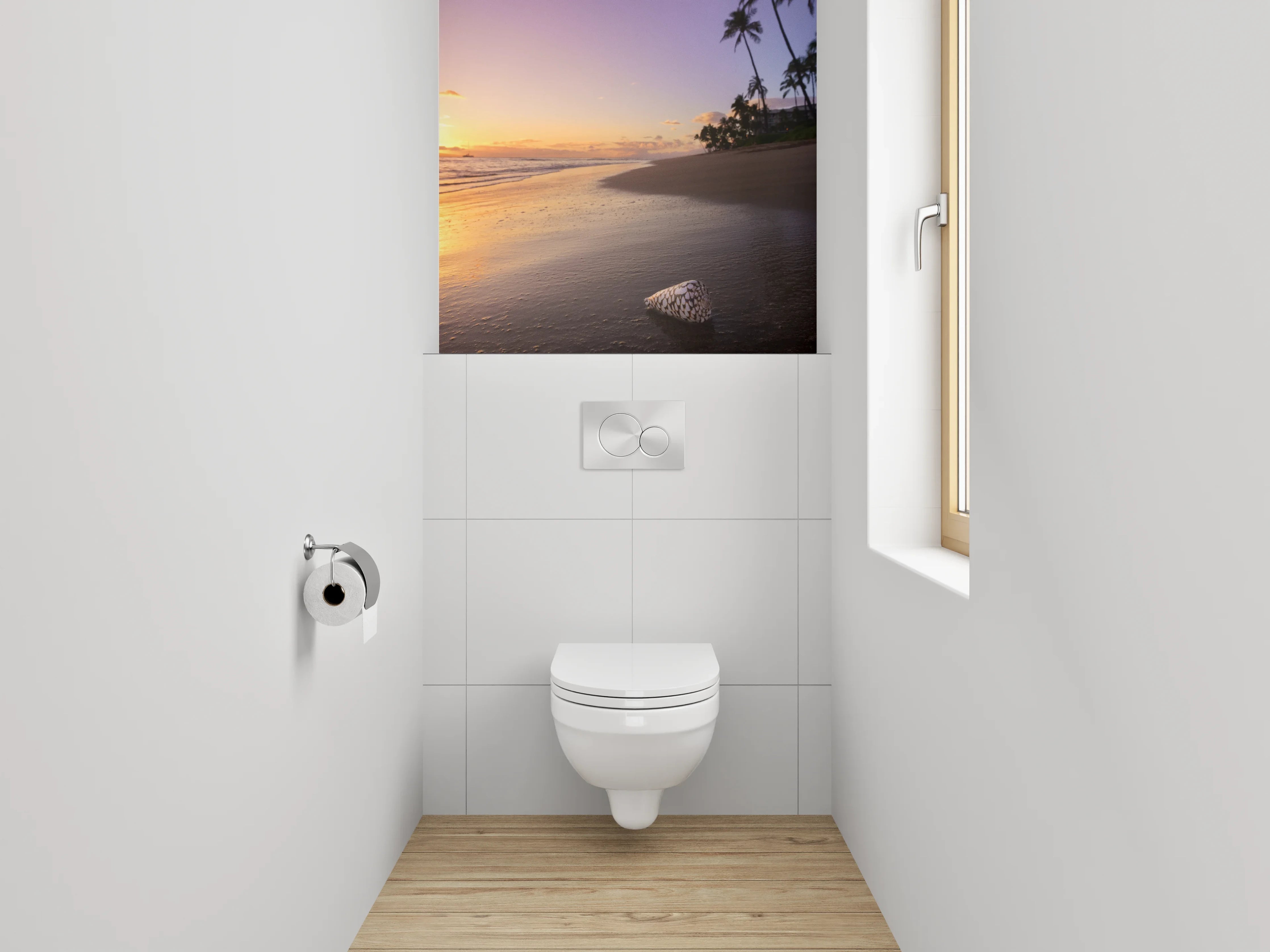 WC-Rückwand - Silbrige Dämmerung an Palmenküste