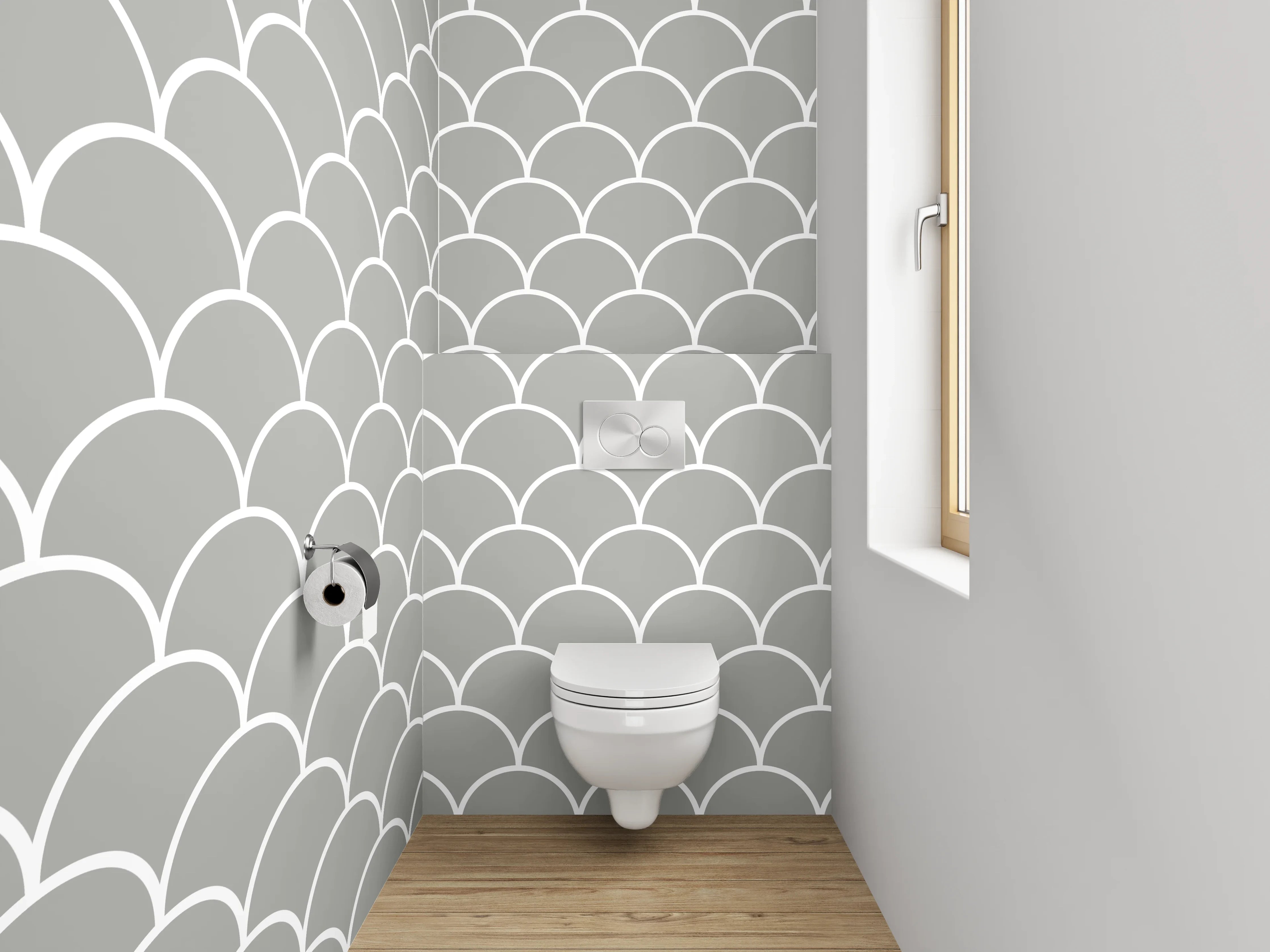 WC-Rückwand - Skandi Schuppenmuster Grau Weiß