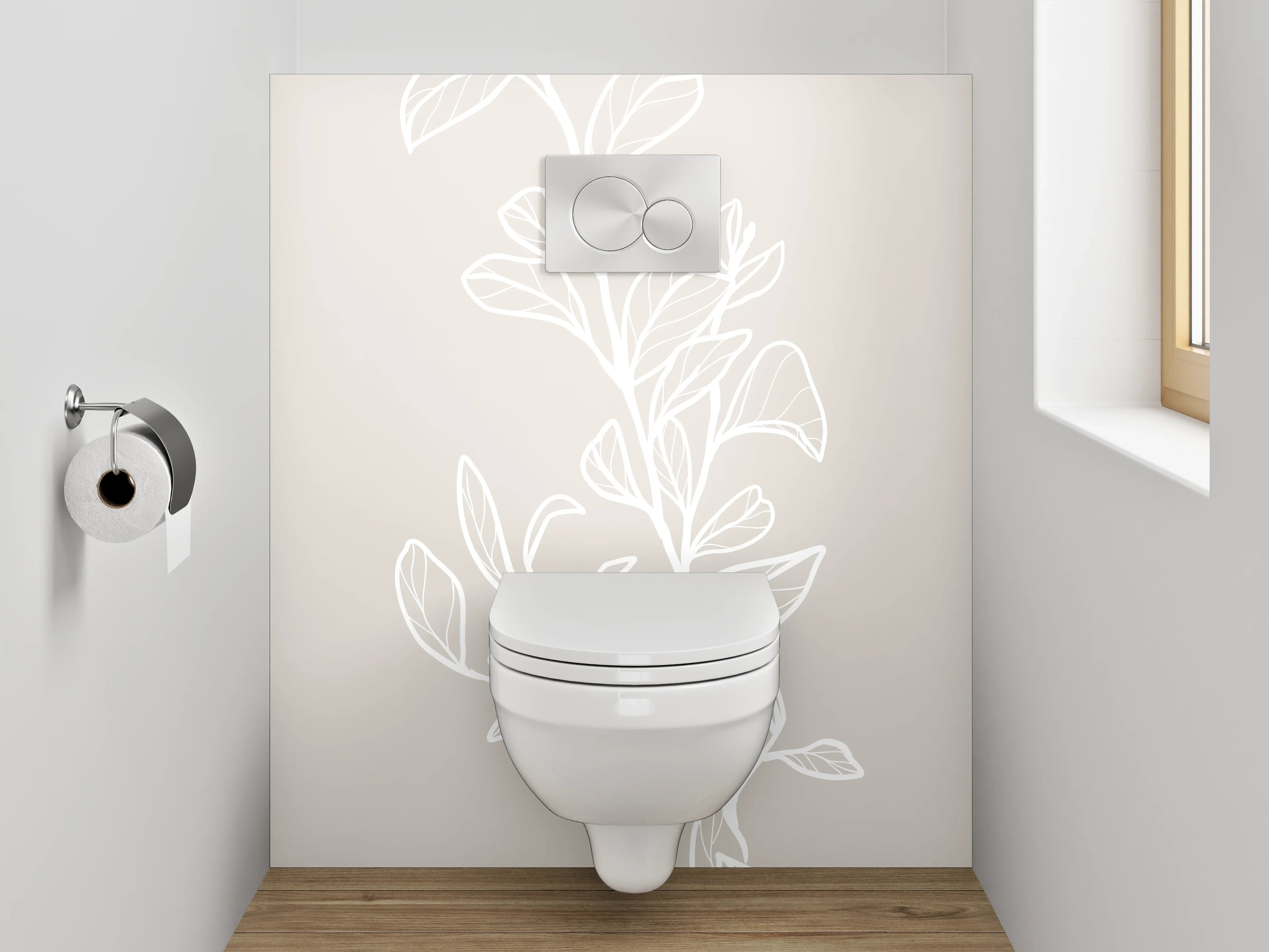 WC-Rückwand - Skandinavische Lineart Zweig auf Beige