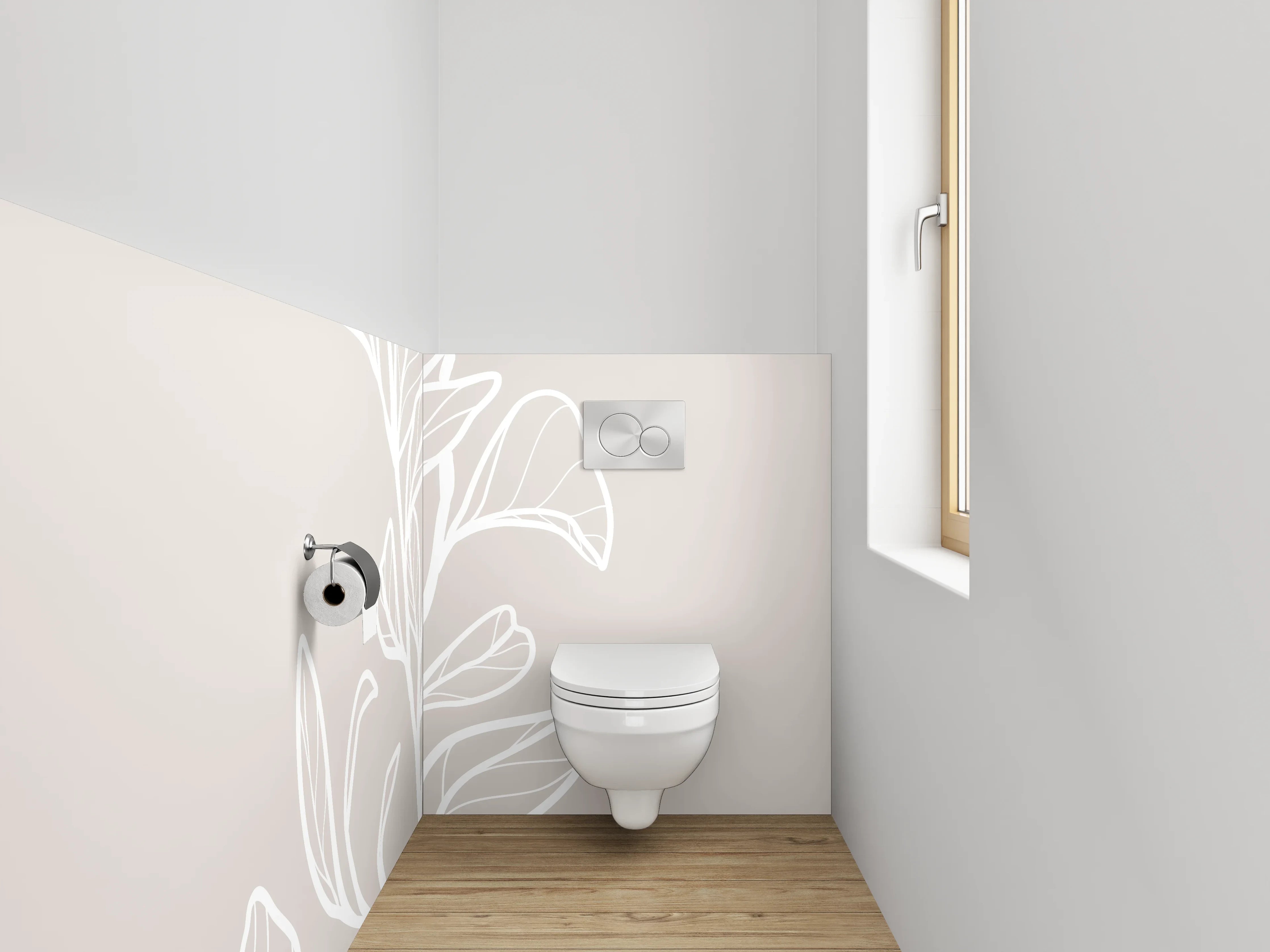 WC-Rückwand - Skandinavische Lineart Zweig auf Beige