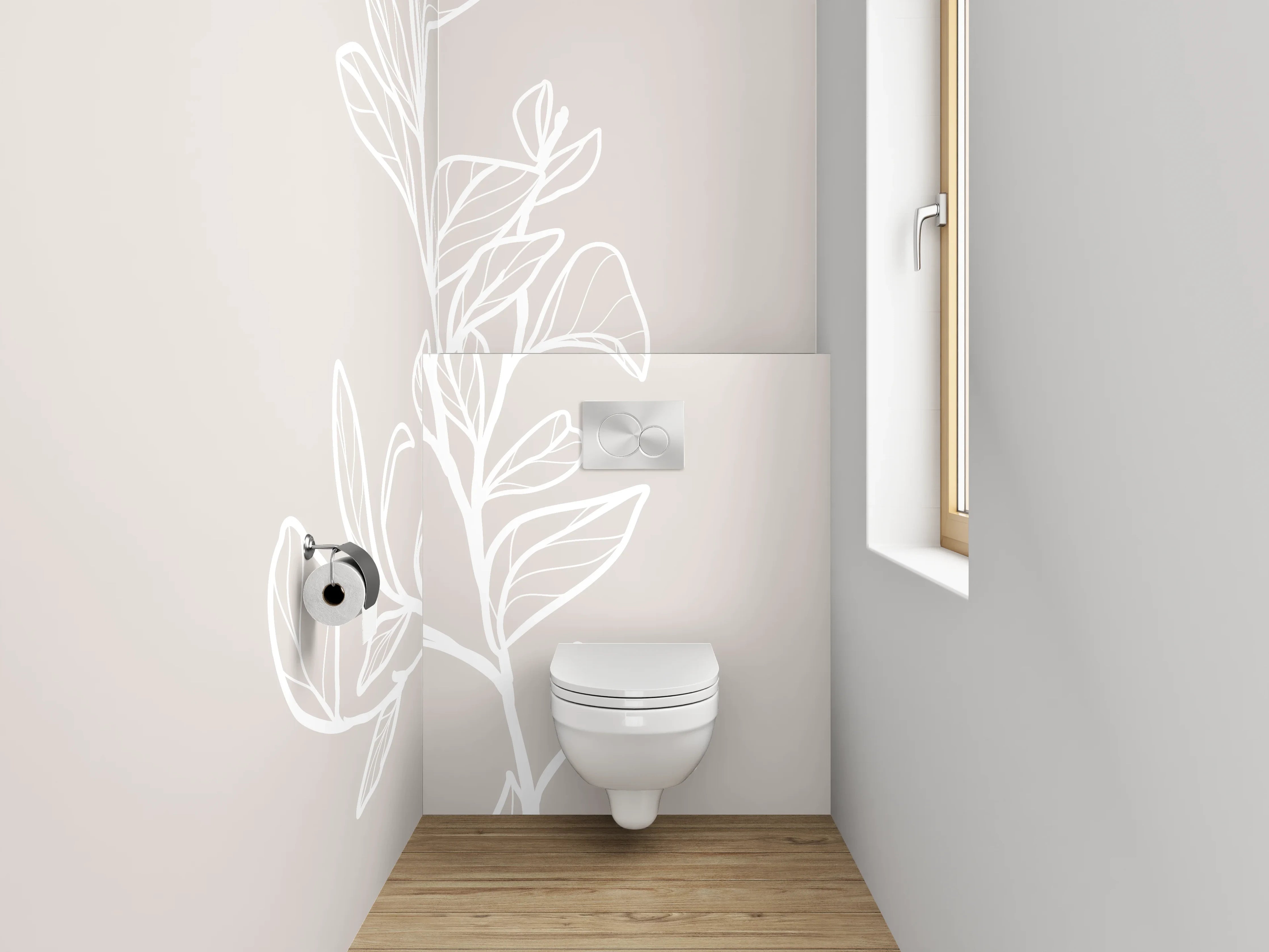 WC-Rückwand - Skandinavische Lineart Zweig auf Beige
