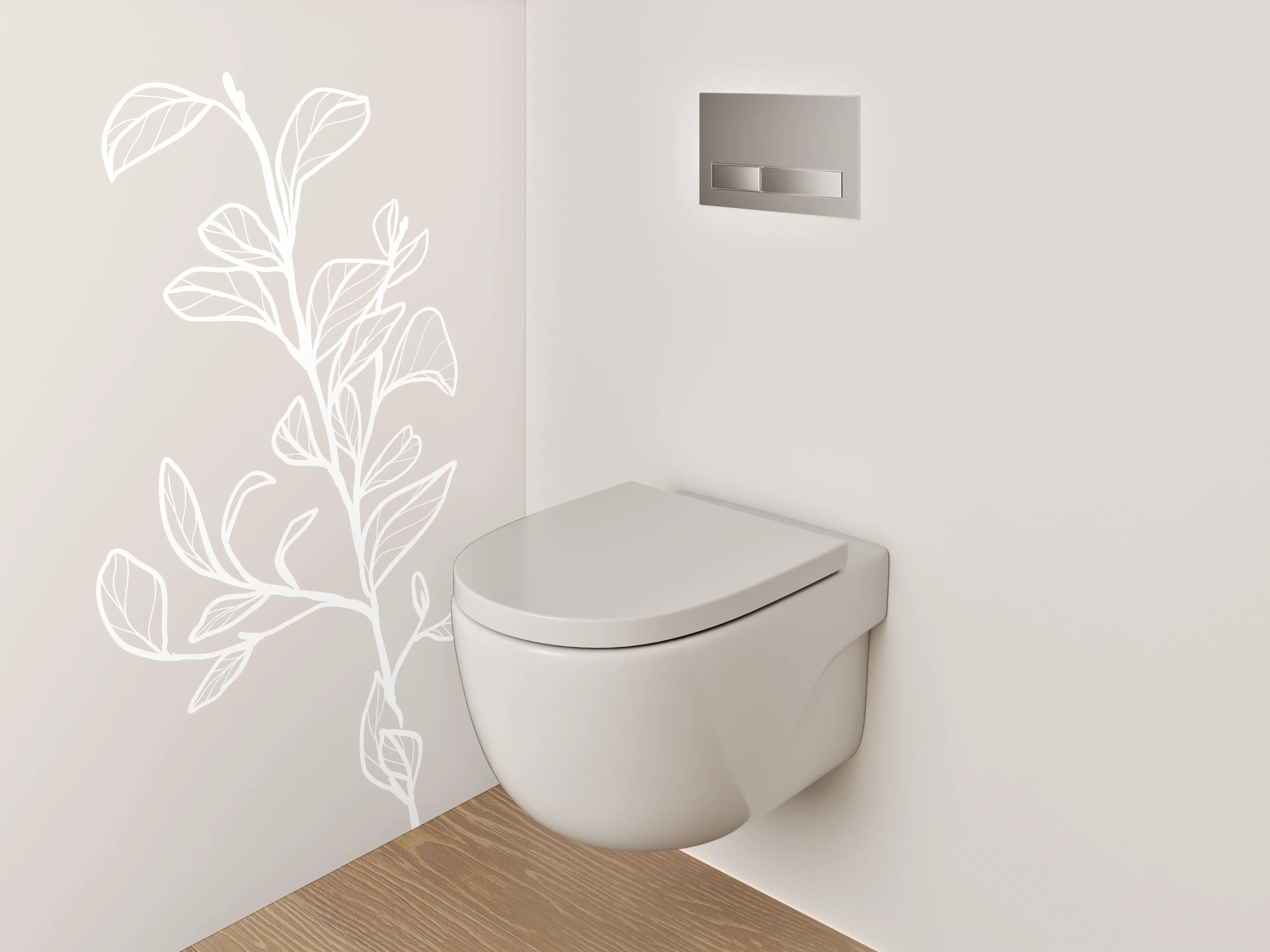 WC-Rückwand - Skandinavische Lineart Zweig auf Beige