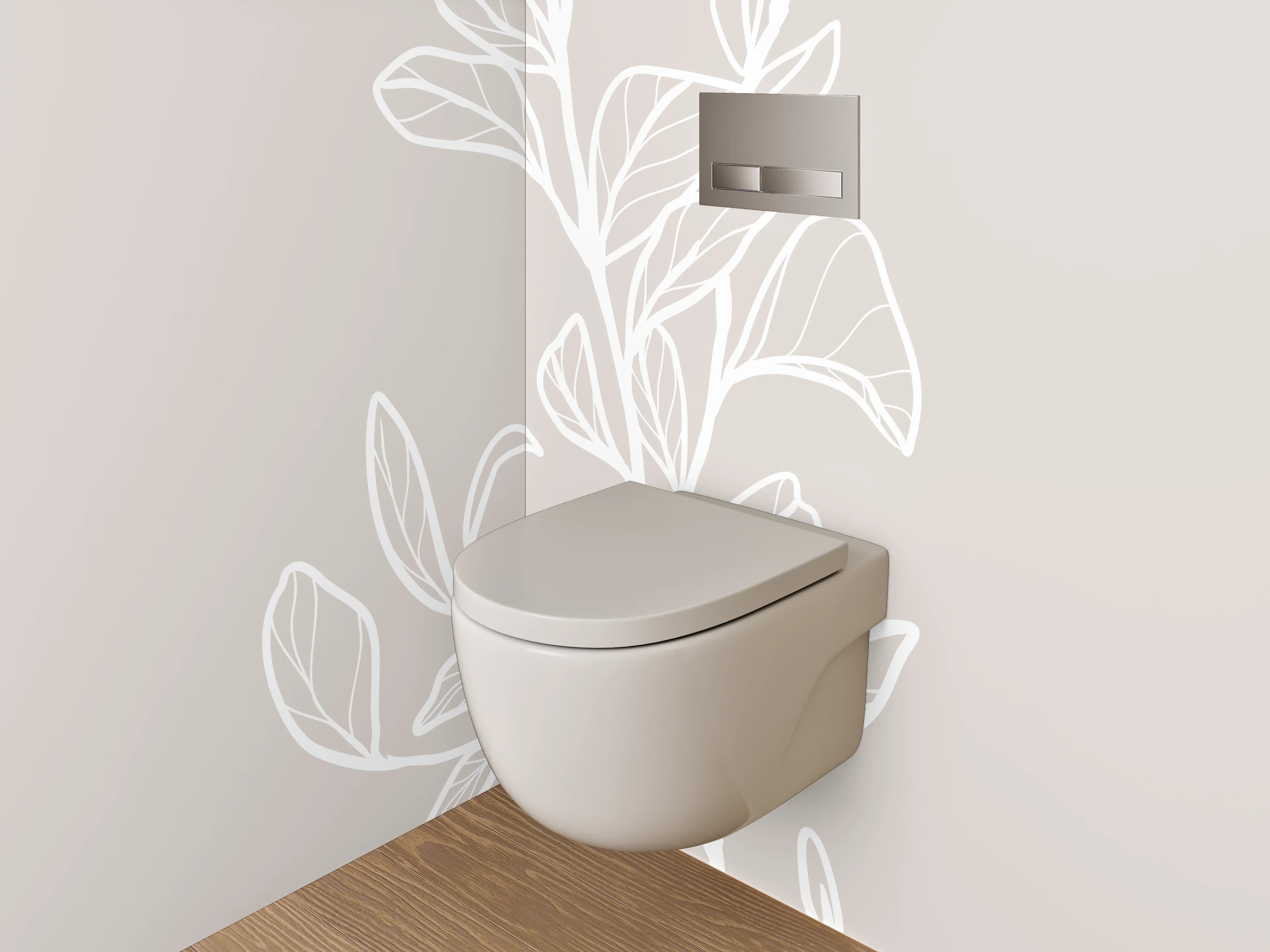 WC-Rückwand - Skandinavische Lineart Zweig auf Beige