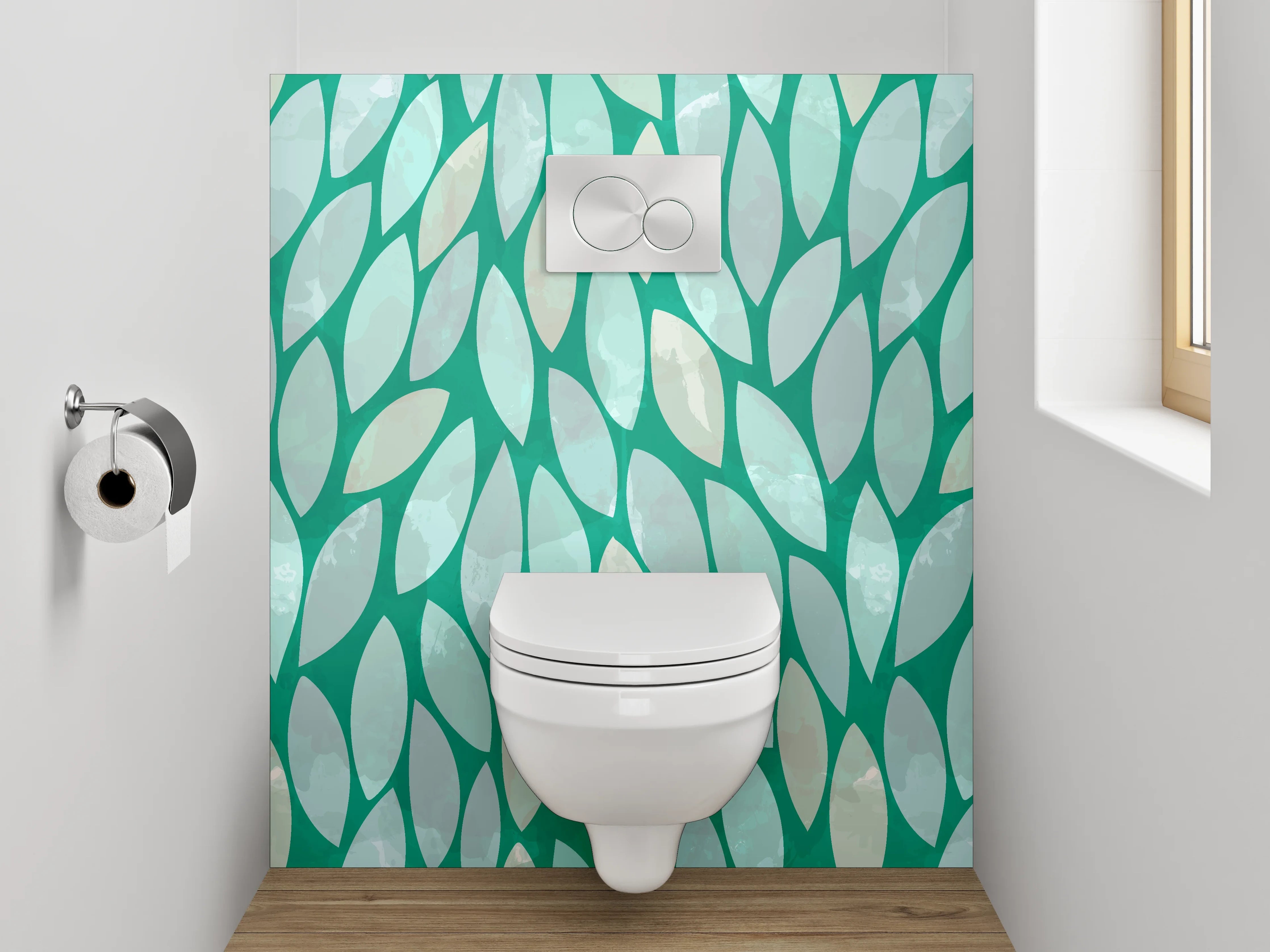 WC-Rückwand - Skandinavisches Blättermuster Türkis