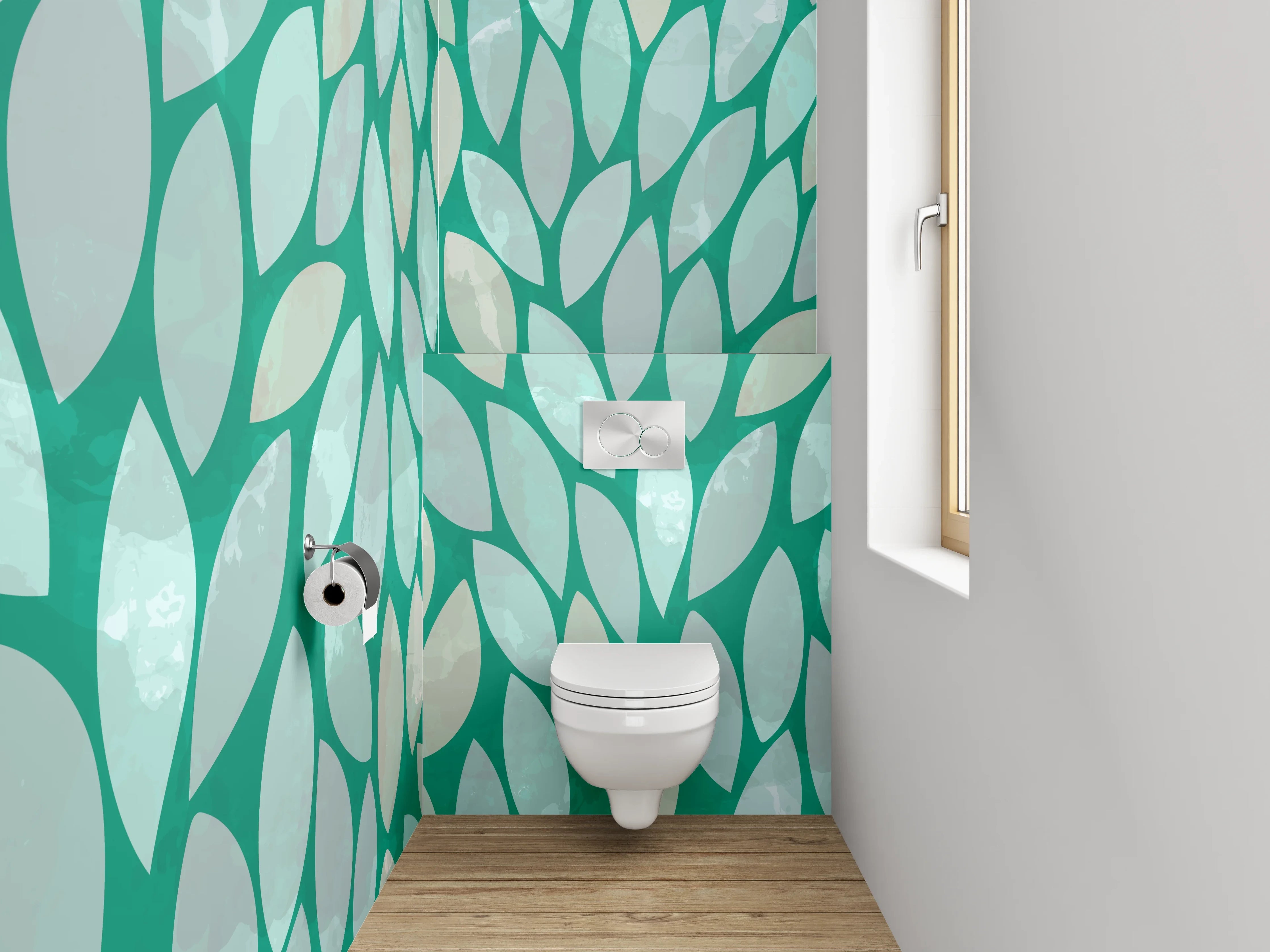 WC-Rückwand - Skandinavisches Blättermuster Türkis