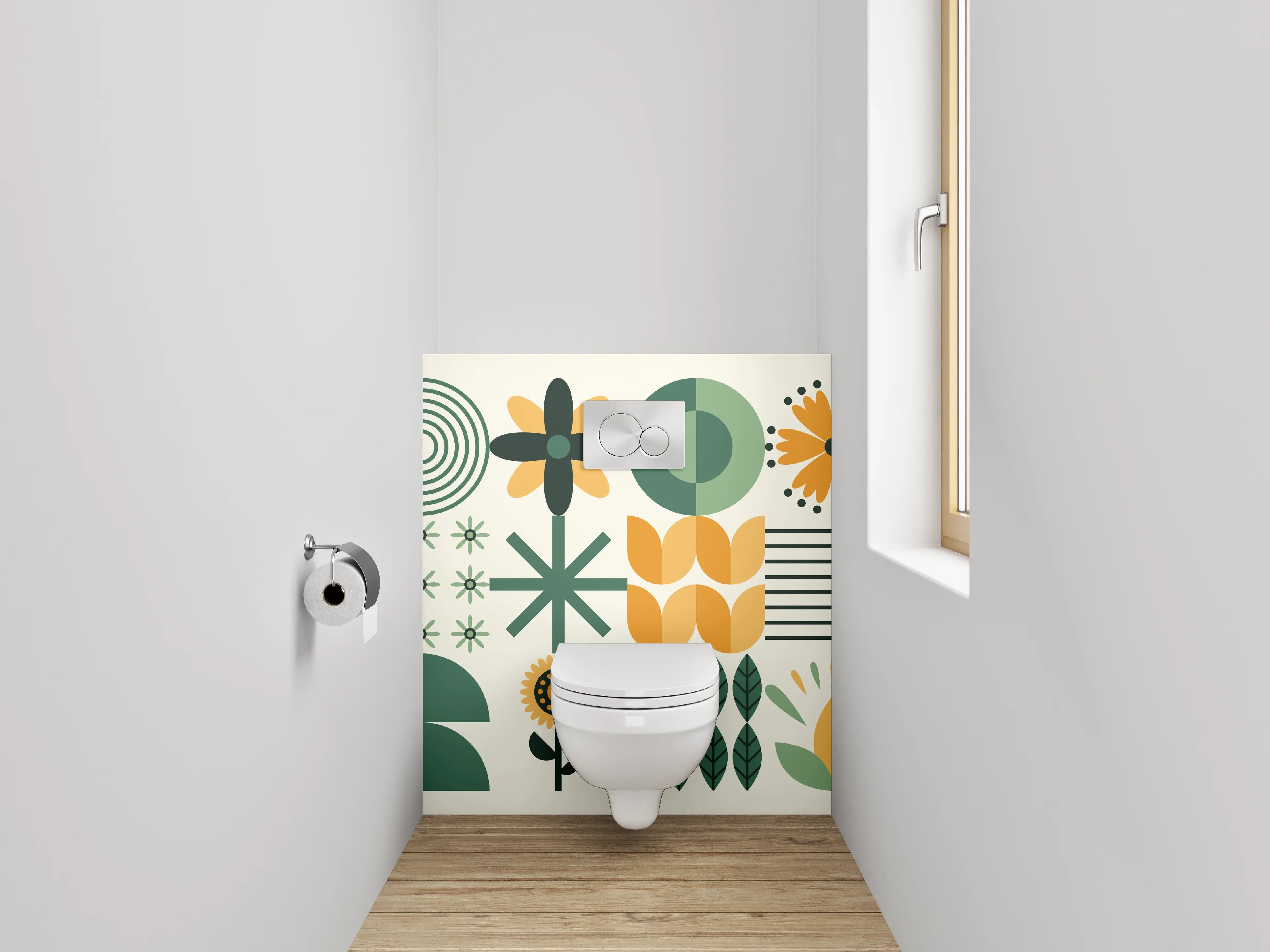 WC-Rückwand - Skandinavisches Blumenmuster Retro Look