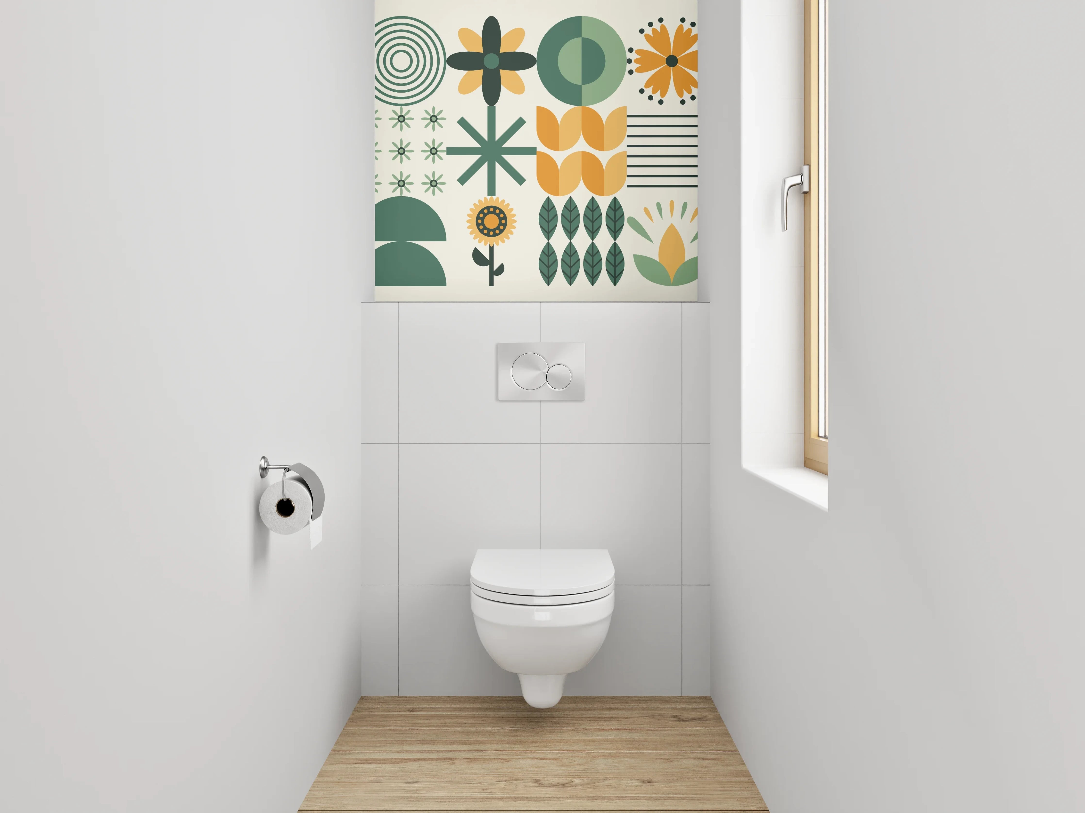WC-Rückwand - Skandinavisches Blumenmuster Retro Look