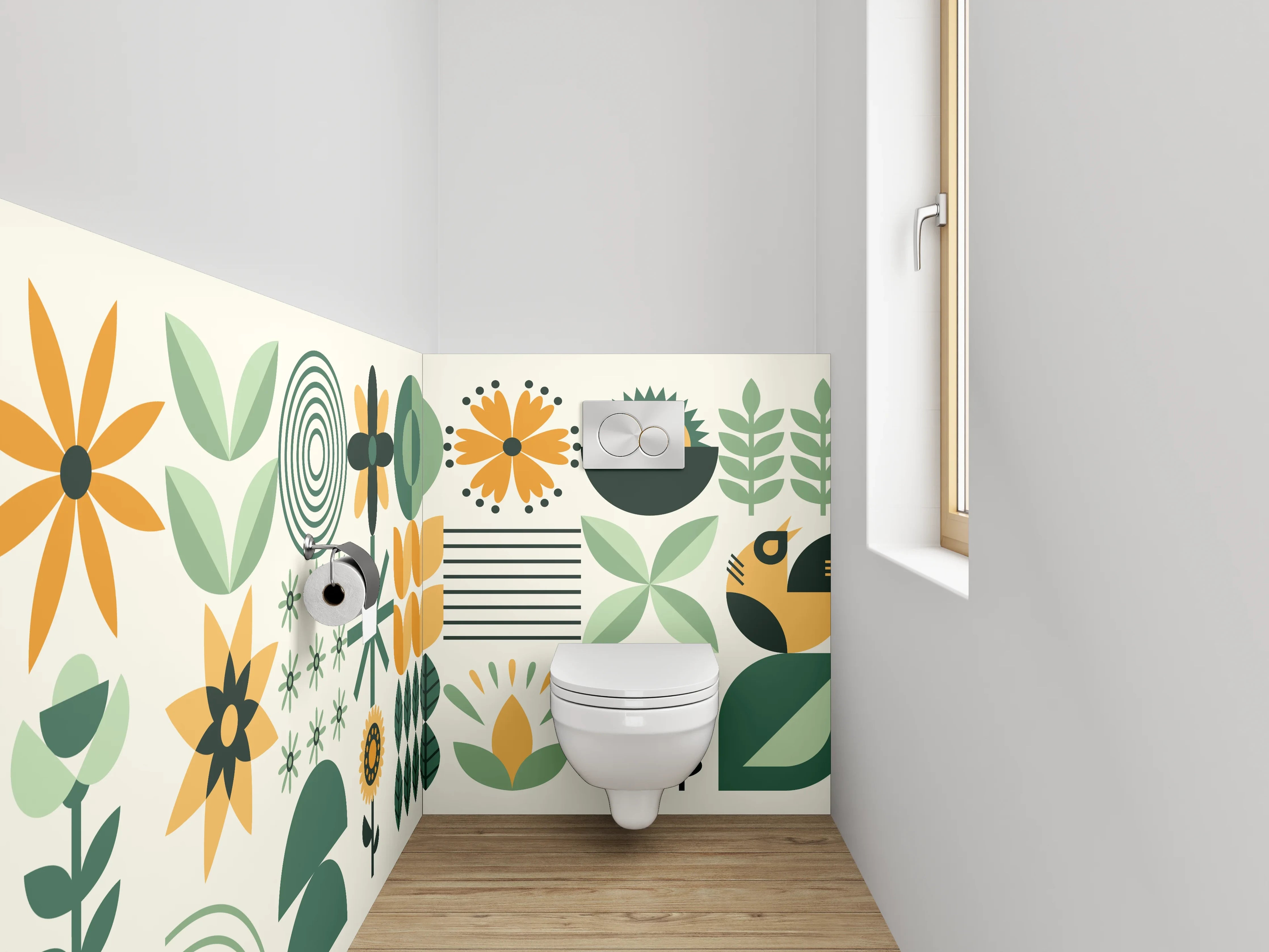WC-Rückwand - Skandinavisches Blumenmuster Retro Look