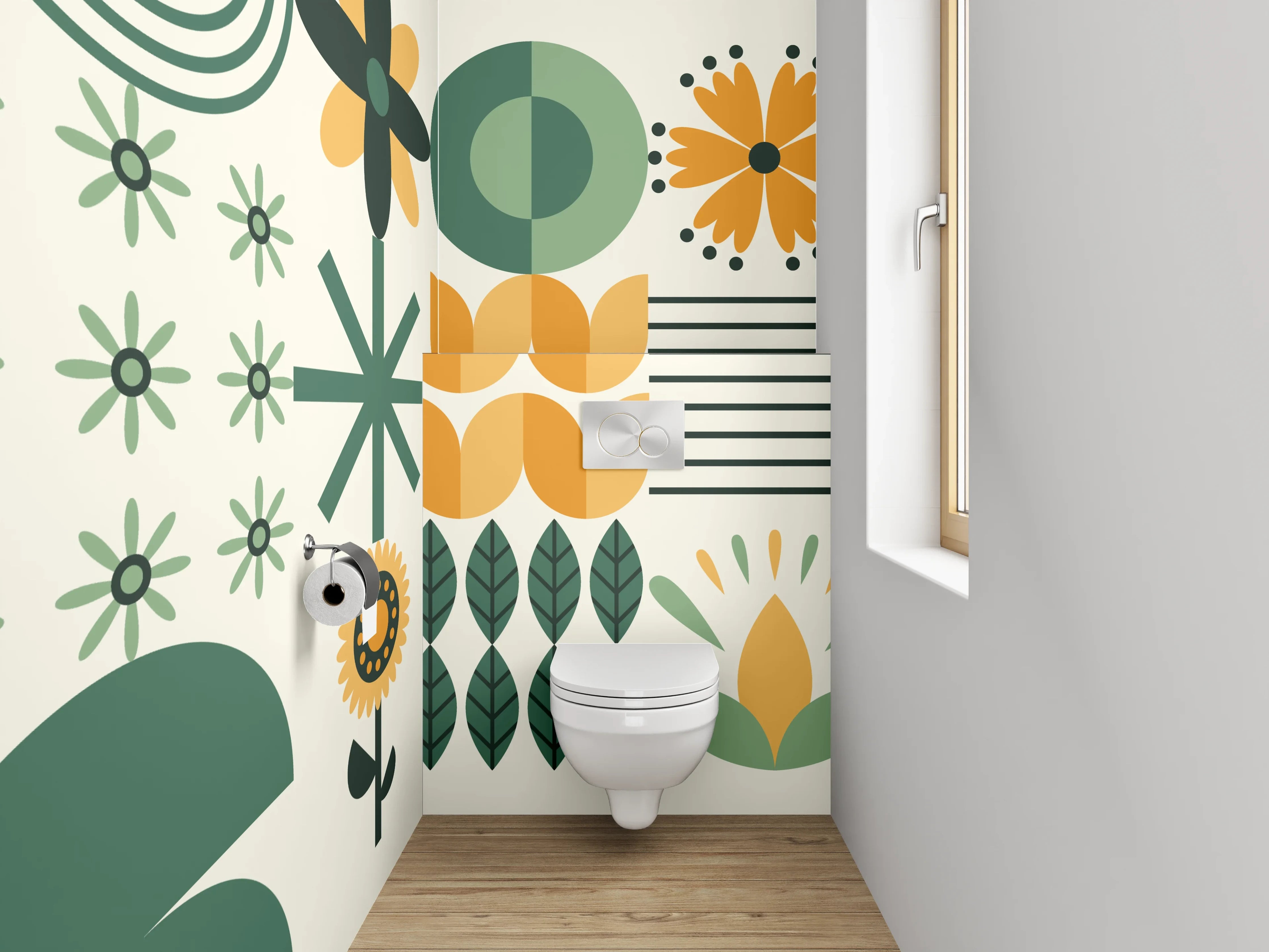 WC-Rückwand - Skandinavisches Blumenmuster Retro Look