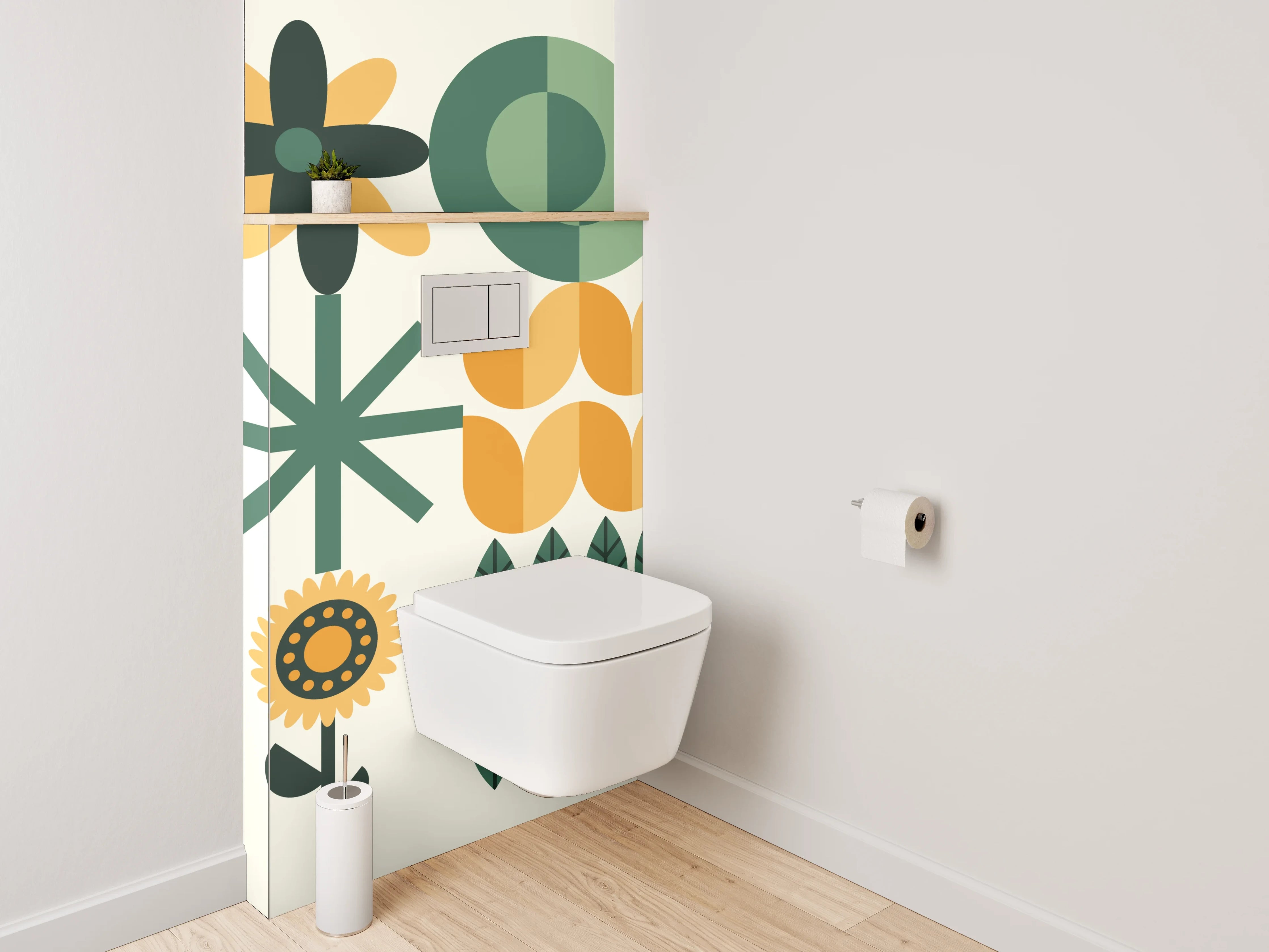 WC-Rückwand - Skandinavisches Blumenmuster Retro Look