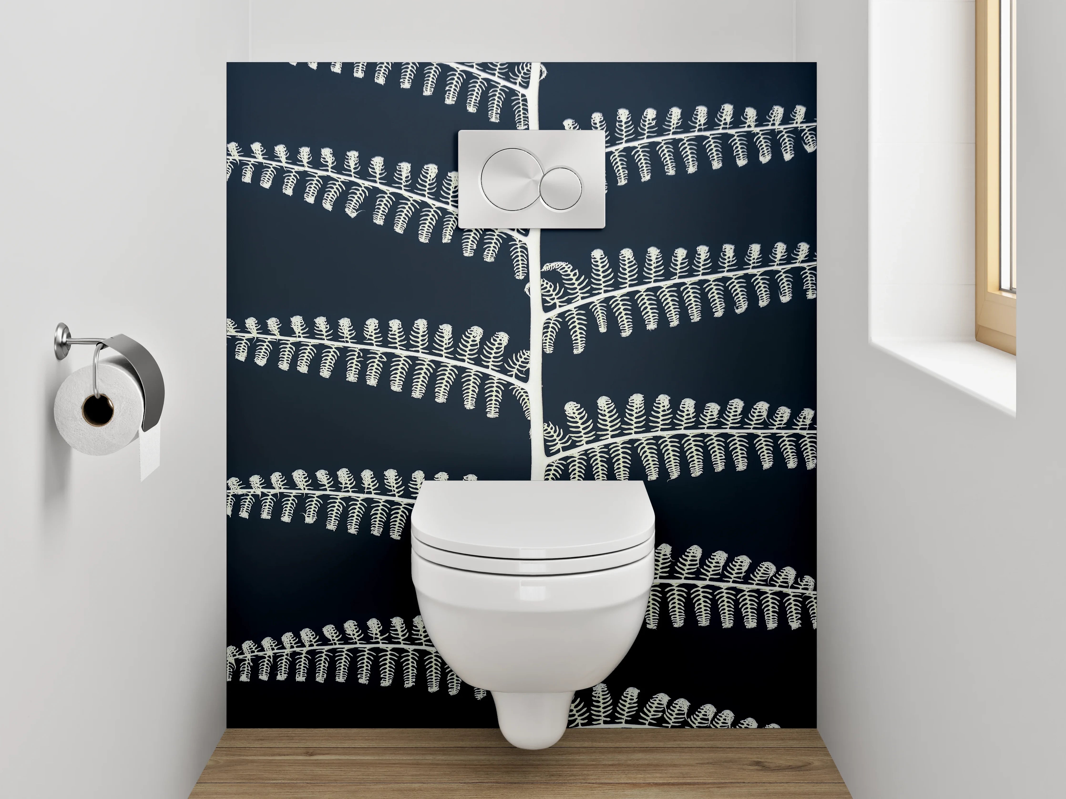 WC-Rückwand - Skandinavisches Farnmuster Schwarz-Weiß