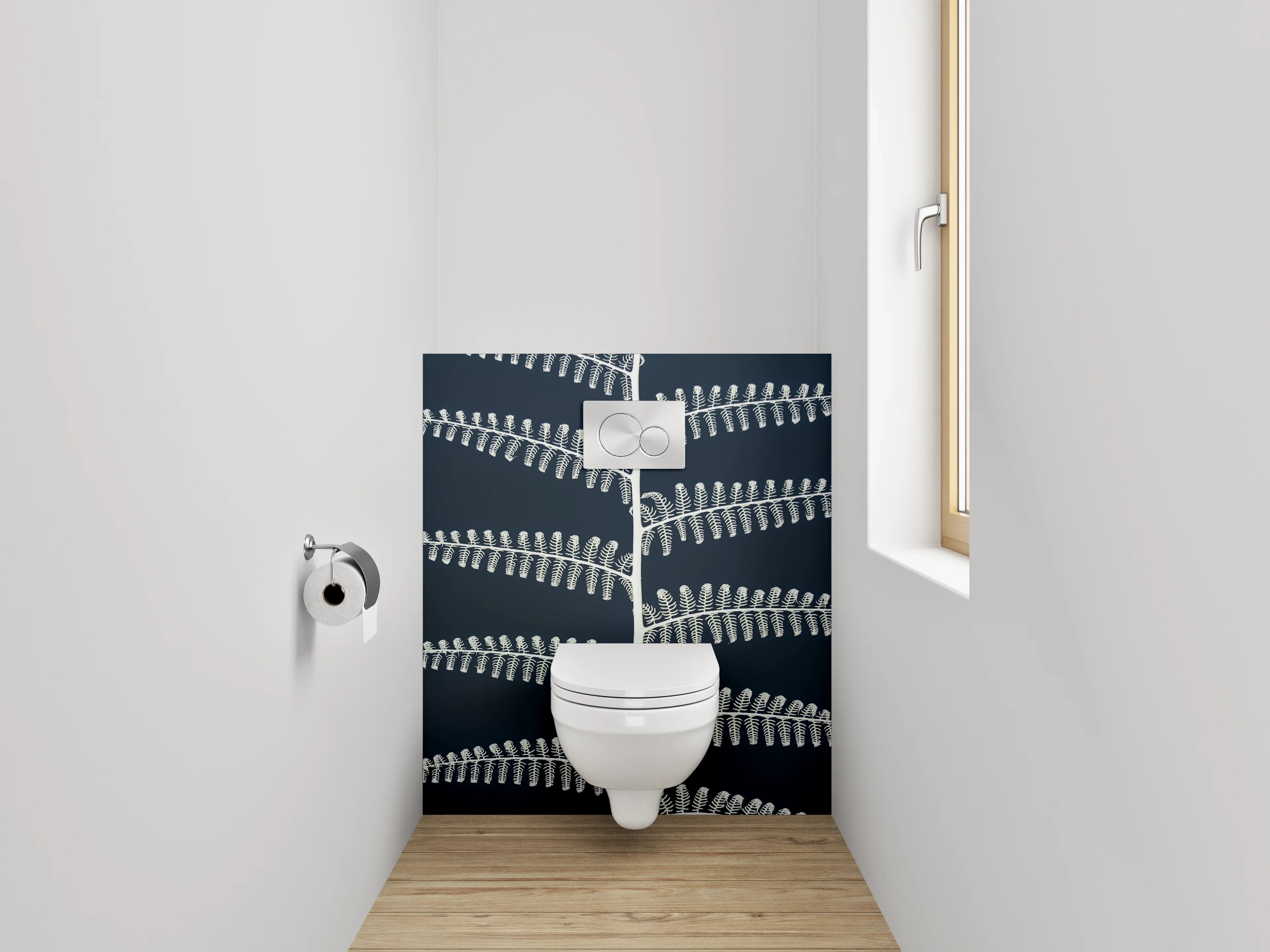 WC-Rückwand - Skandinavisches Farnmuster Schwarz-Weiß