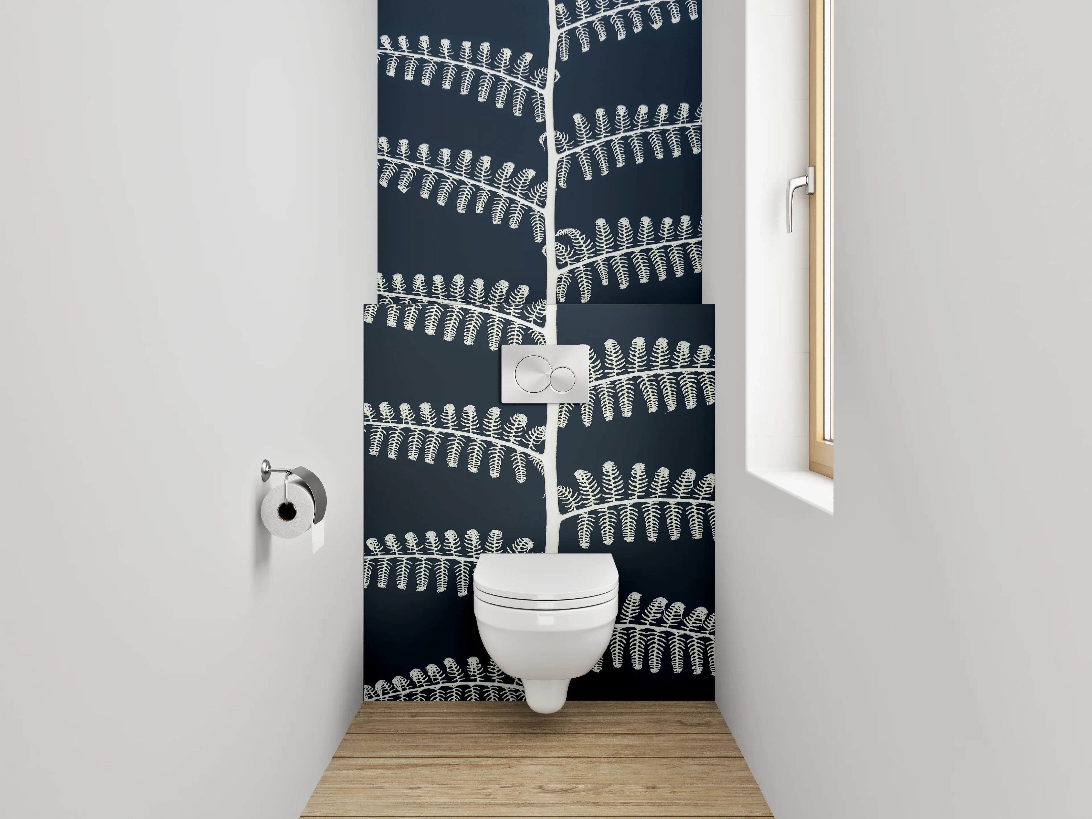 WC-Rückwand - Skandinavisches Farnmuster Schwarz-Weiß