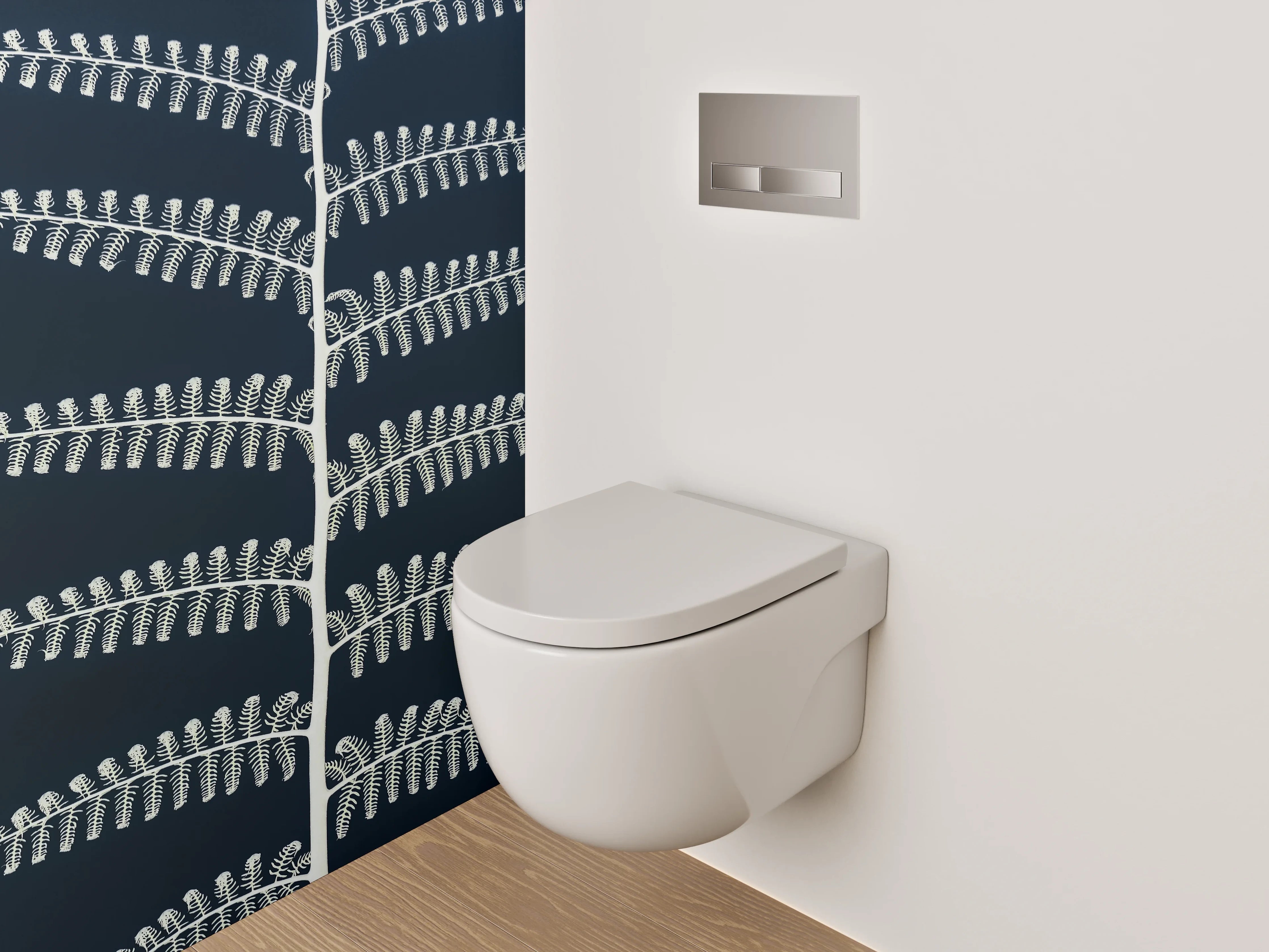 WC-Rückwand - Skandinavisches Farnmuster Schwarz-Weiß