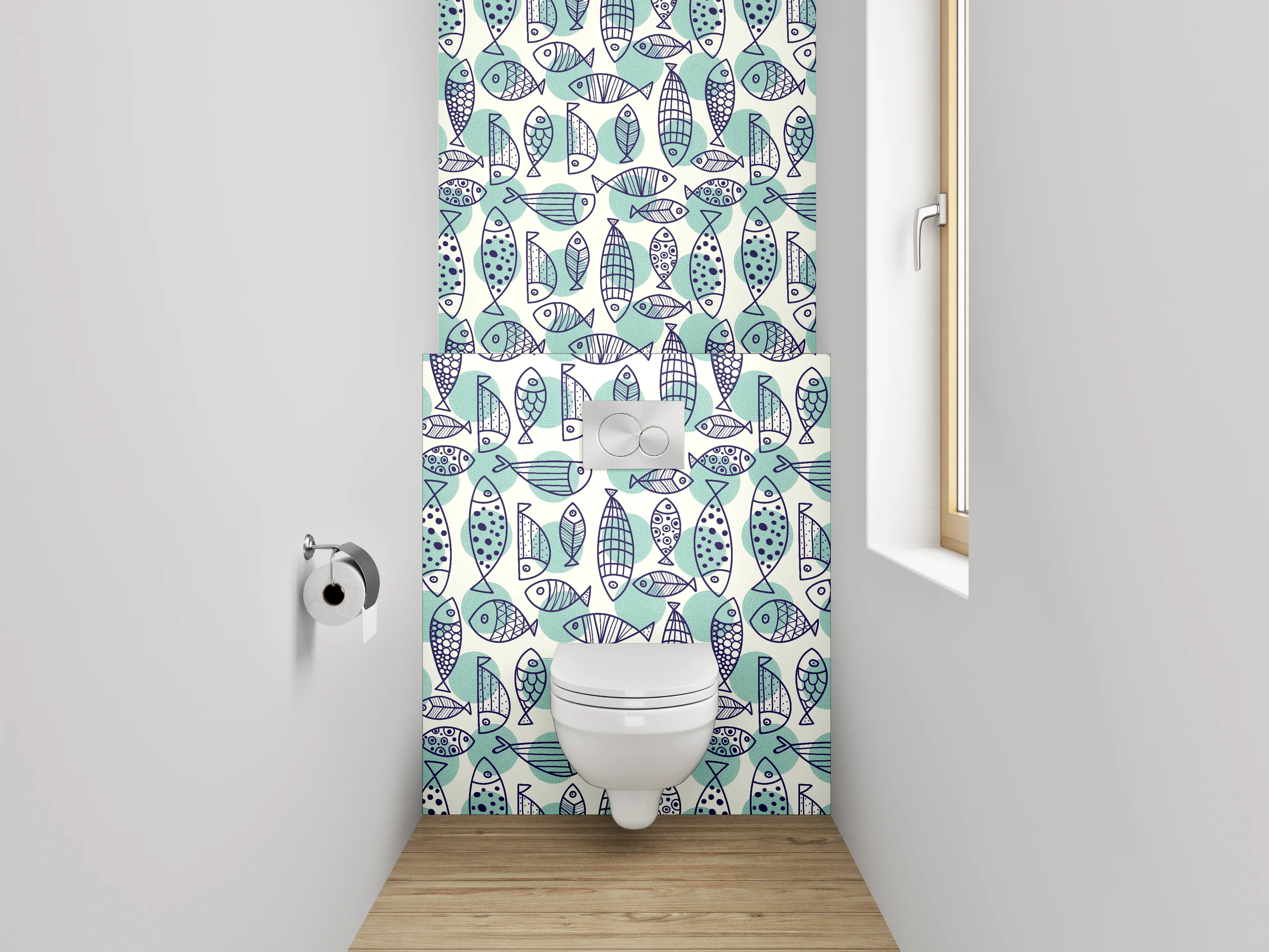 WC-Rückwand - Skandinavisches Fisch-Muster Mintblau
