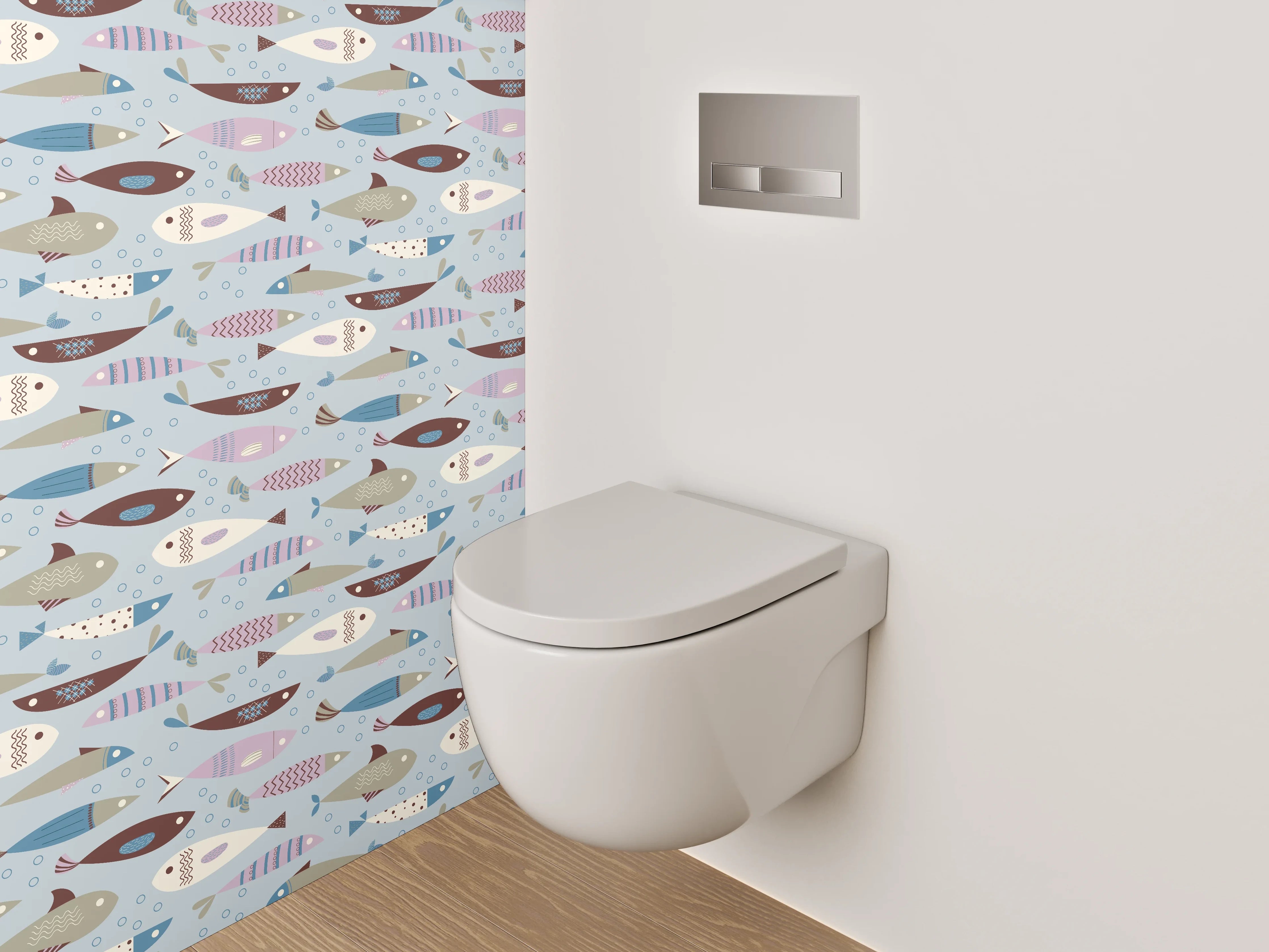 WC-Rückwand - Skandinavisches Fischmuster Kinderzimmer Blau