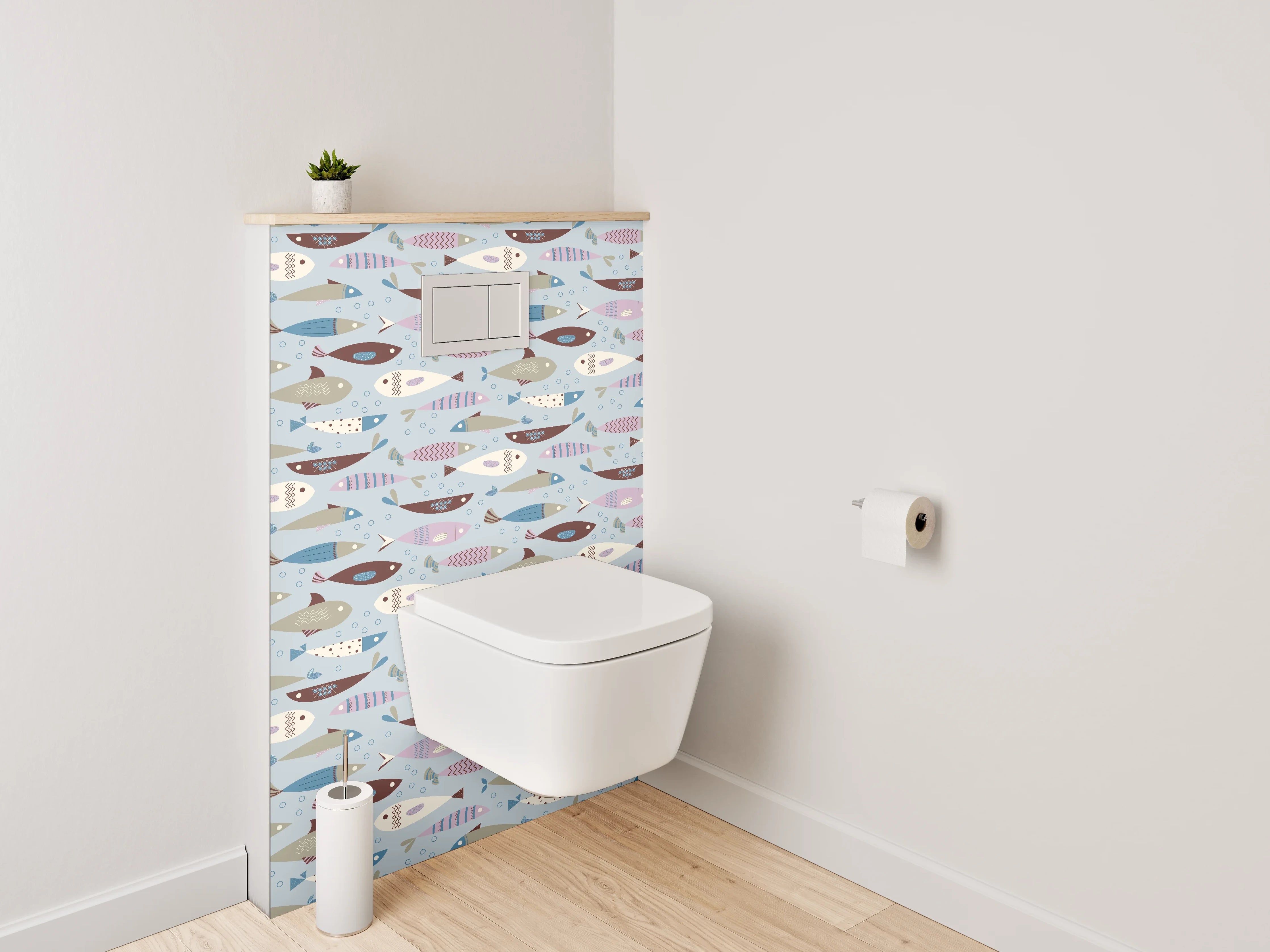 WC-Rückwand - Skandinavisches Fischmuster Kinderzimmer Blau