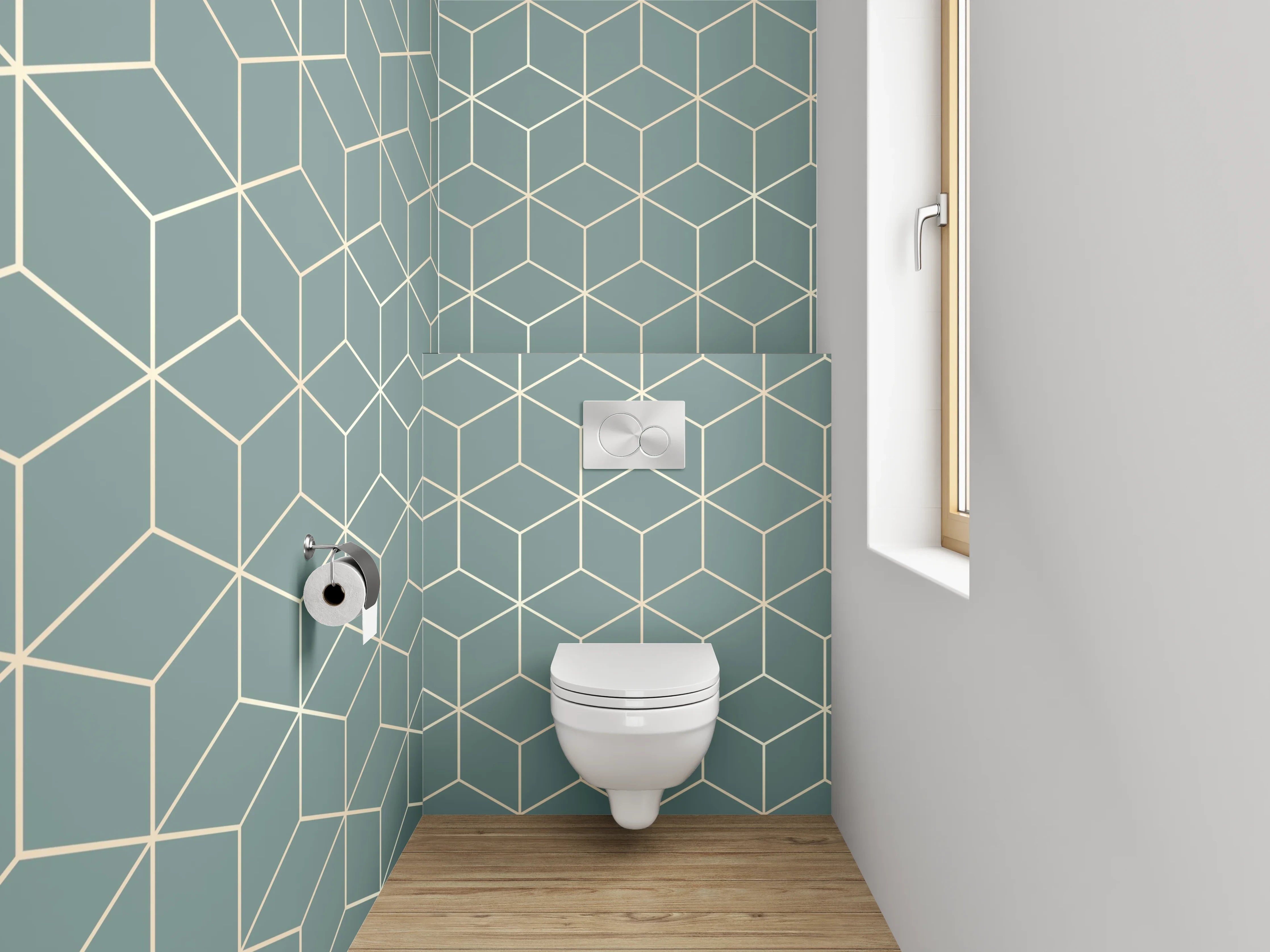 WC-Rückwand - Skandinavisches Geometrie-Muster Hellblau