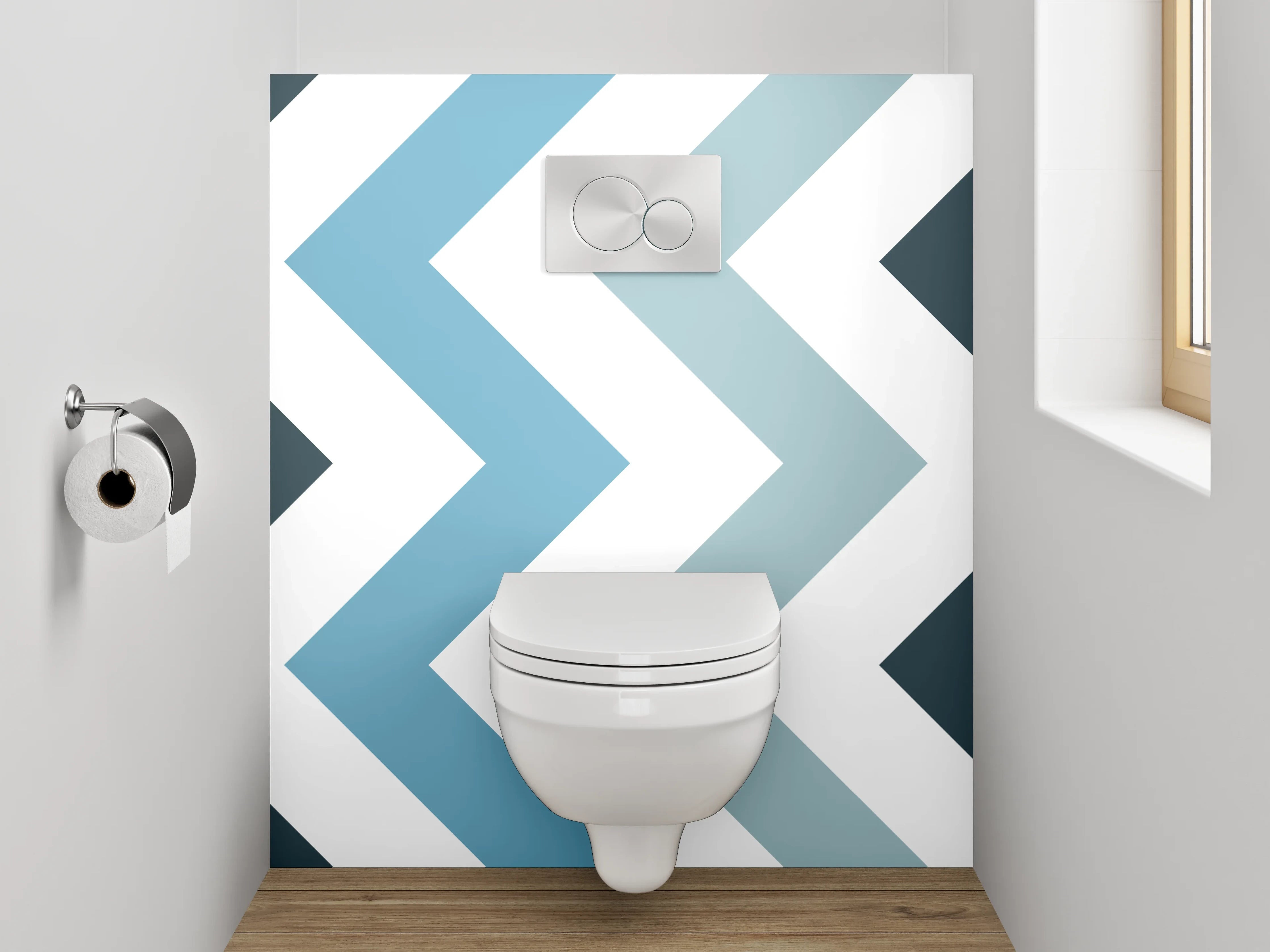 WC-Rückwand - Skandinavisches Zickzack Muster Blau Weiß