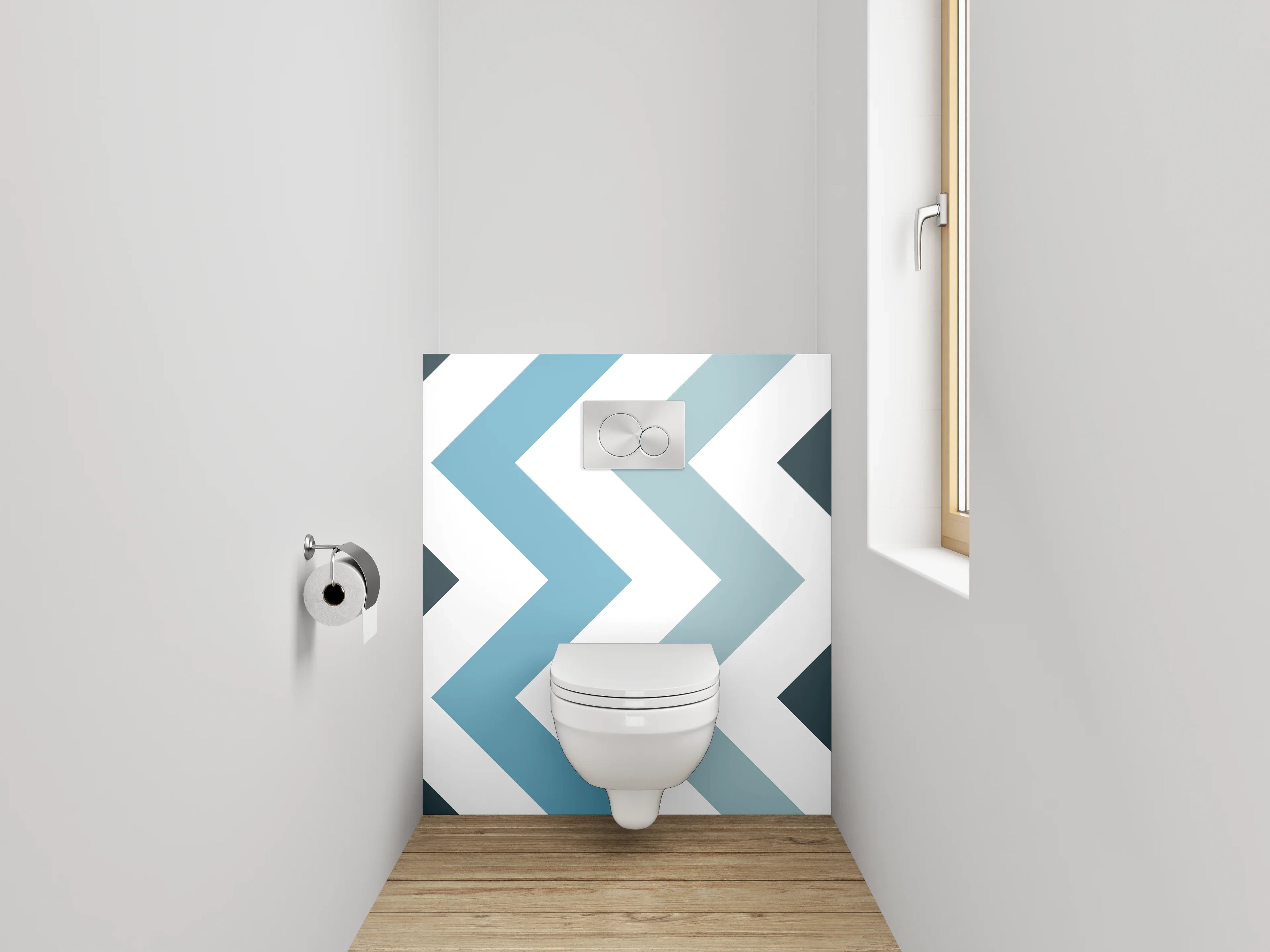 WC-Rückwand - Skandinavisches Zickzack Muster Blau Weiß