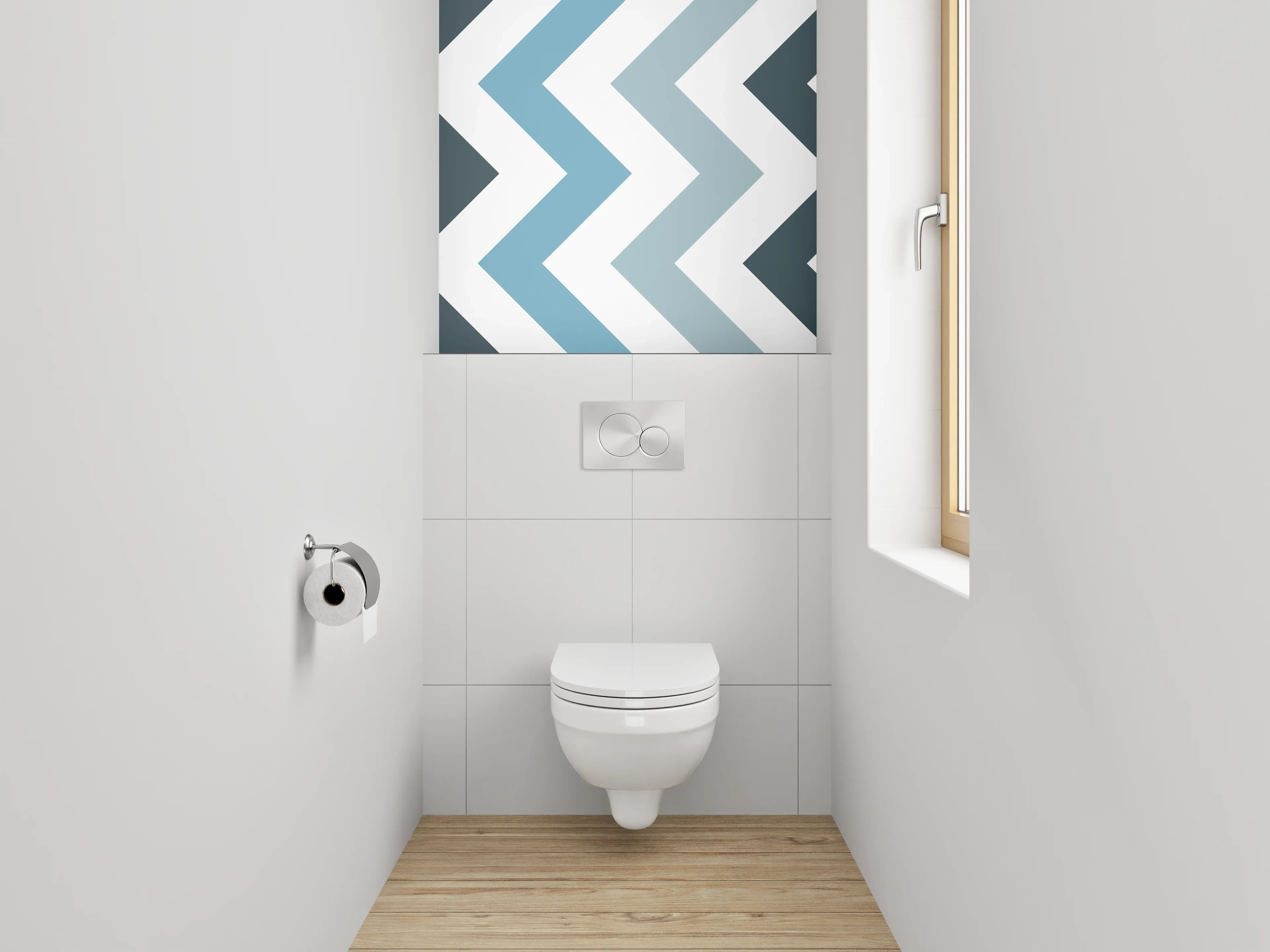 WC-Rückwand - Skandinavisches Zickzack Muster Blau Weiß