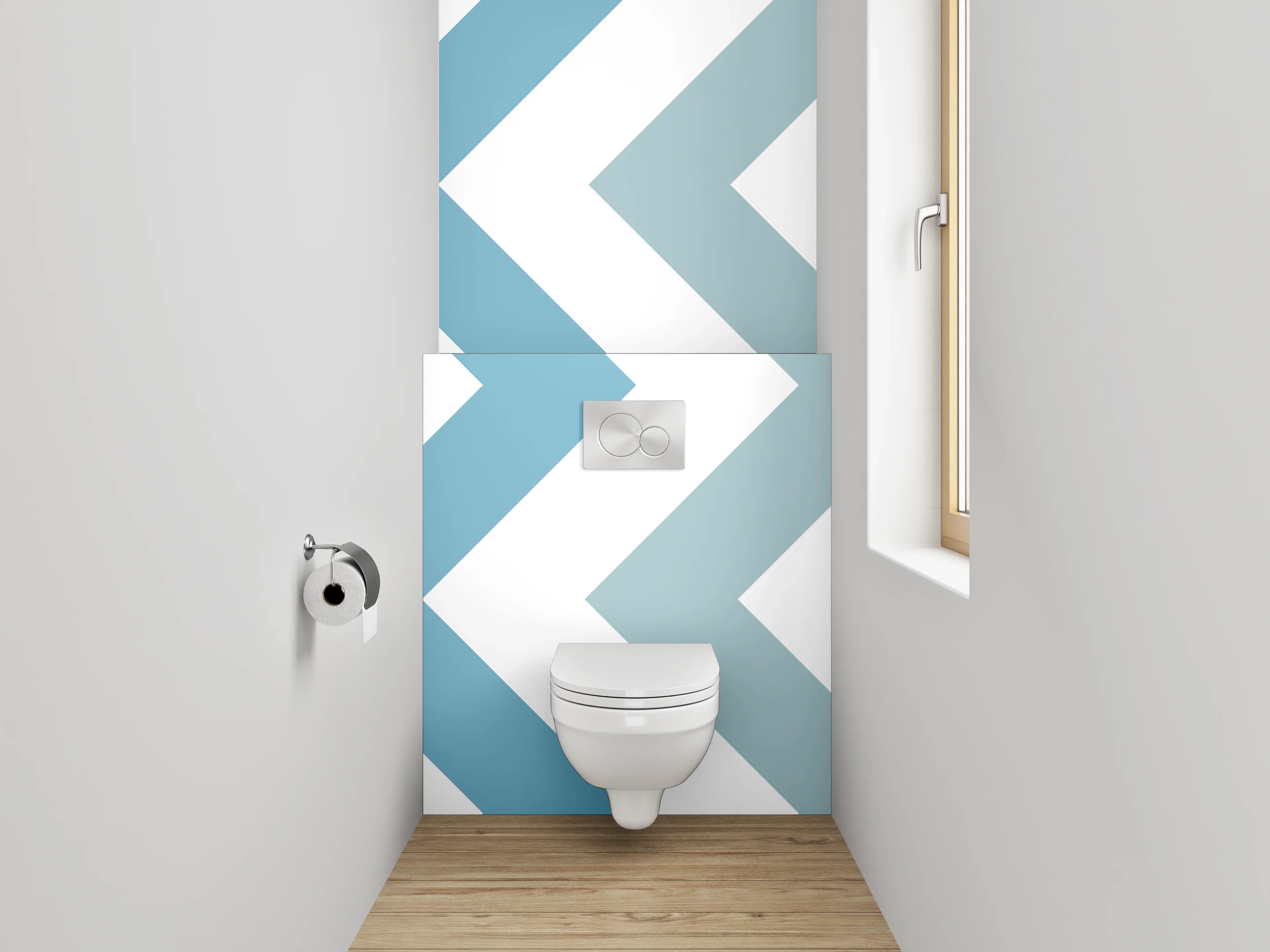 WC-Rückwand - Skandinavisches Zickzack Muster Blau Weiß