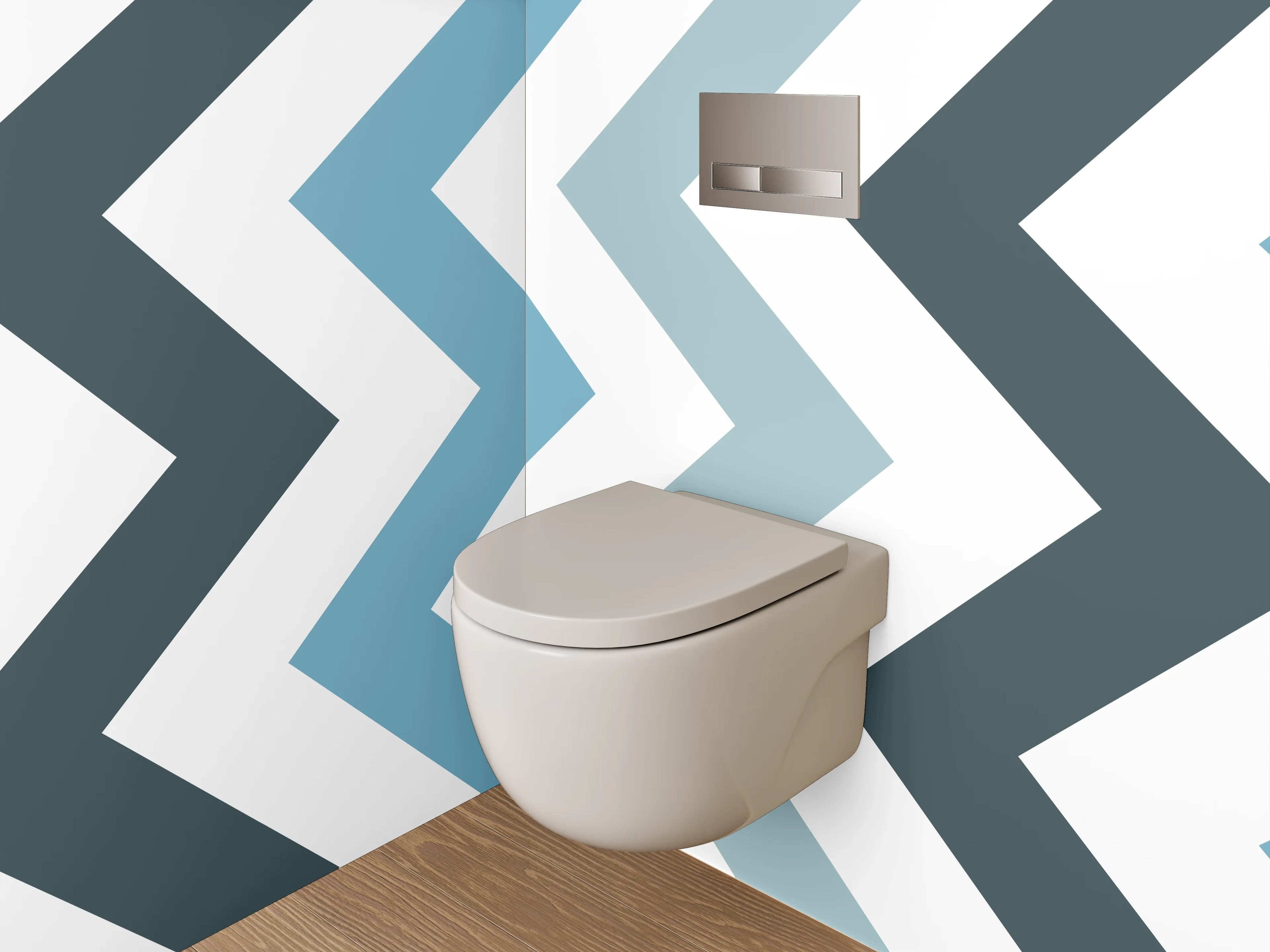 WC-Rückwand - Skandinavisches Zickzack Muster Blau Weiß