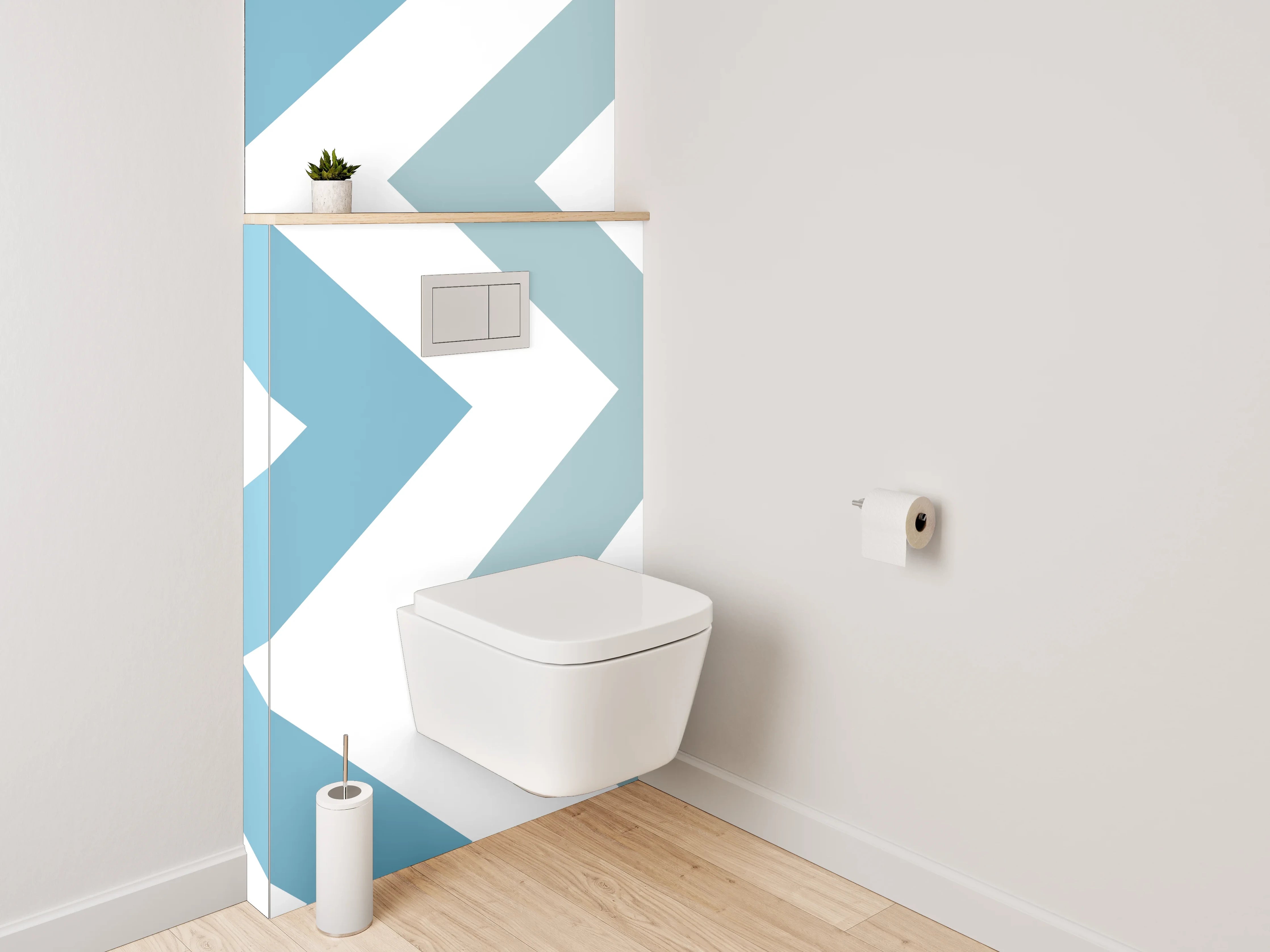 WC-Rückwand - Skandinavisches Zickzack Muster Blau Weiß