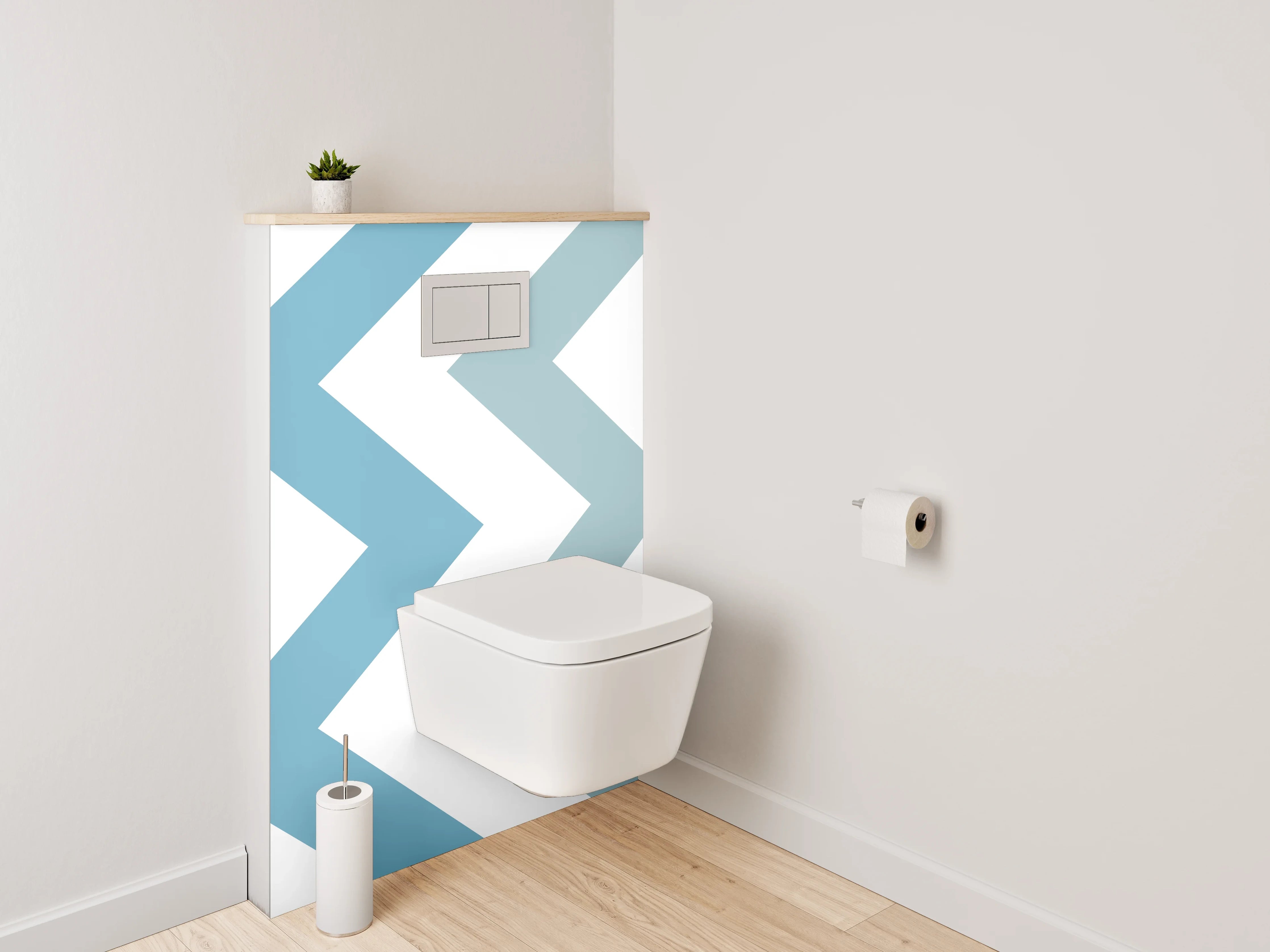 WC-Rückwand - Skandinavisches Zickzack Muster Blau Weiß