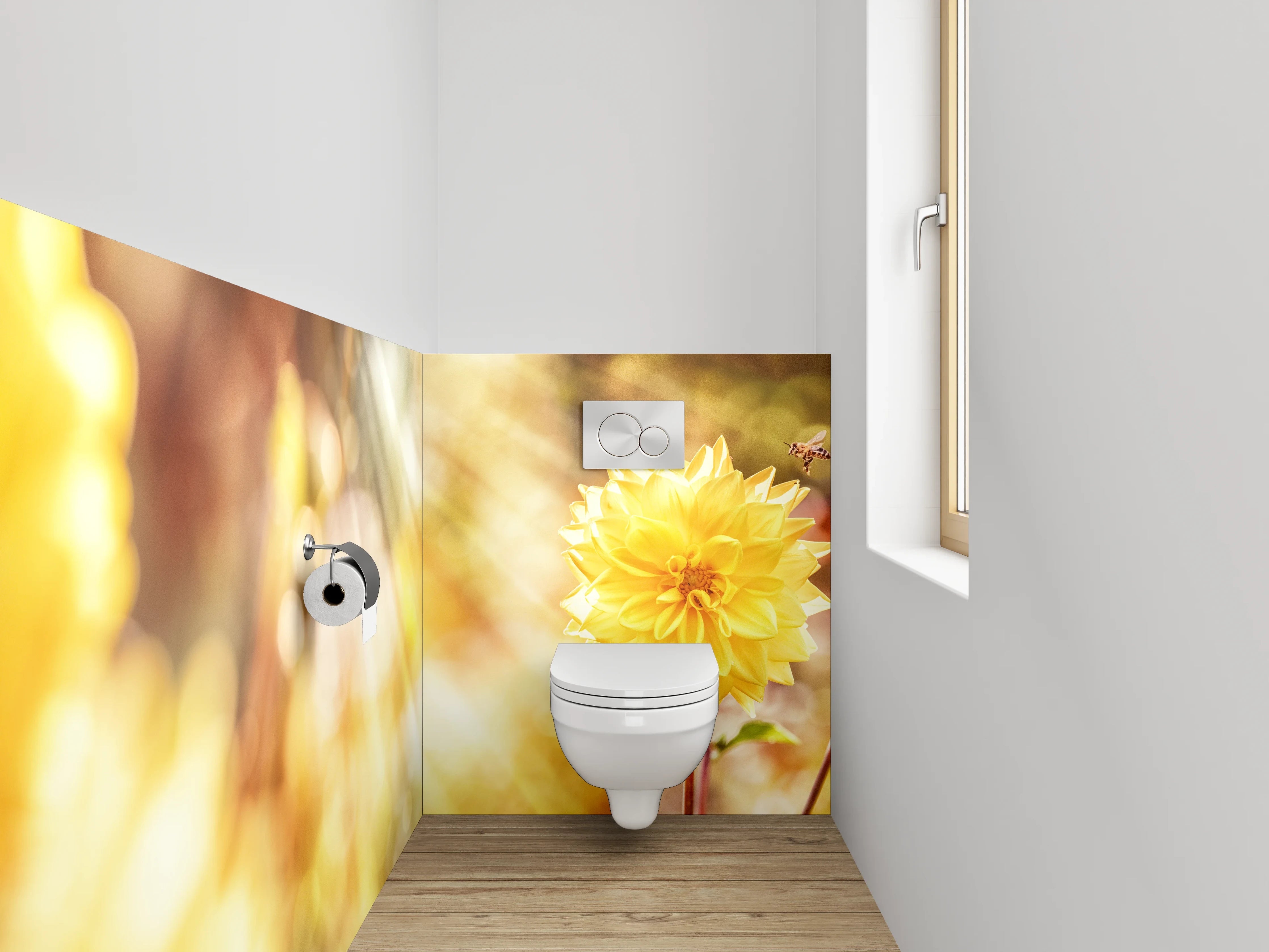 WC-Rückwand - Sommerliche gelbe Blume mit Sonnenstrahlen