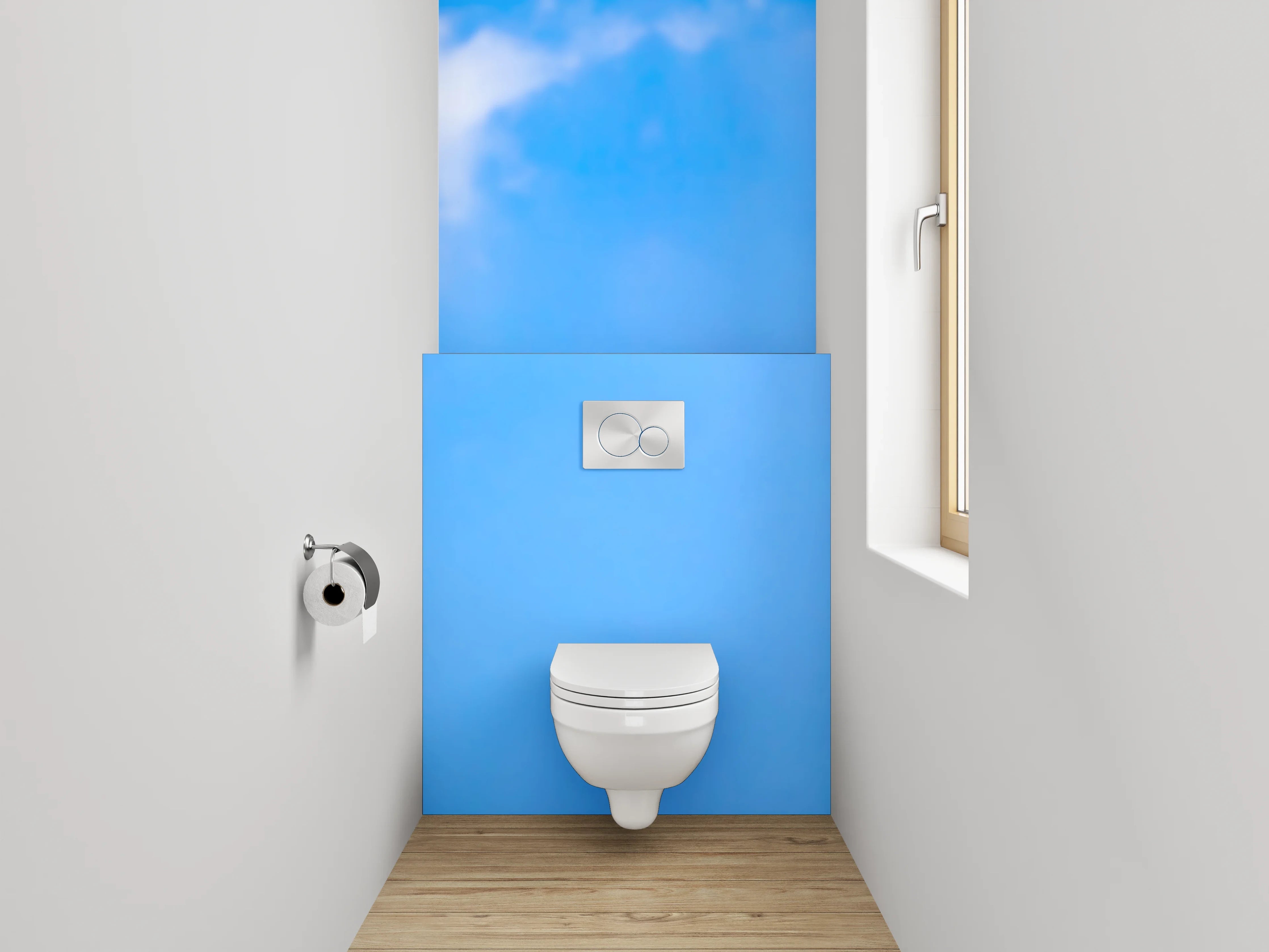WC-Rückwand - Sommerlicher Himmel mit Palmenblatt