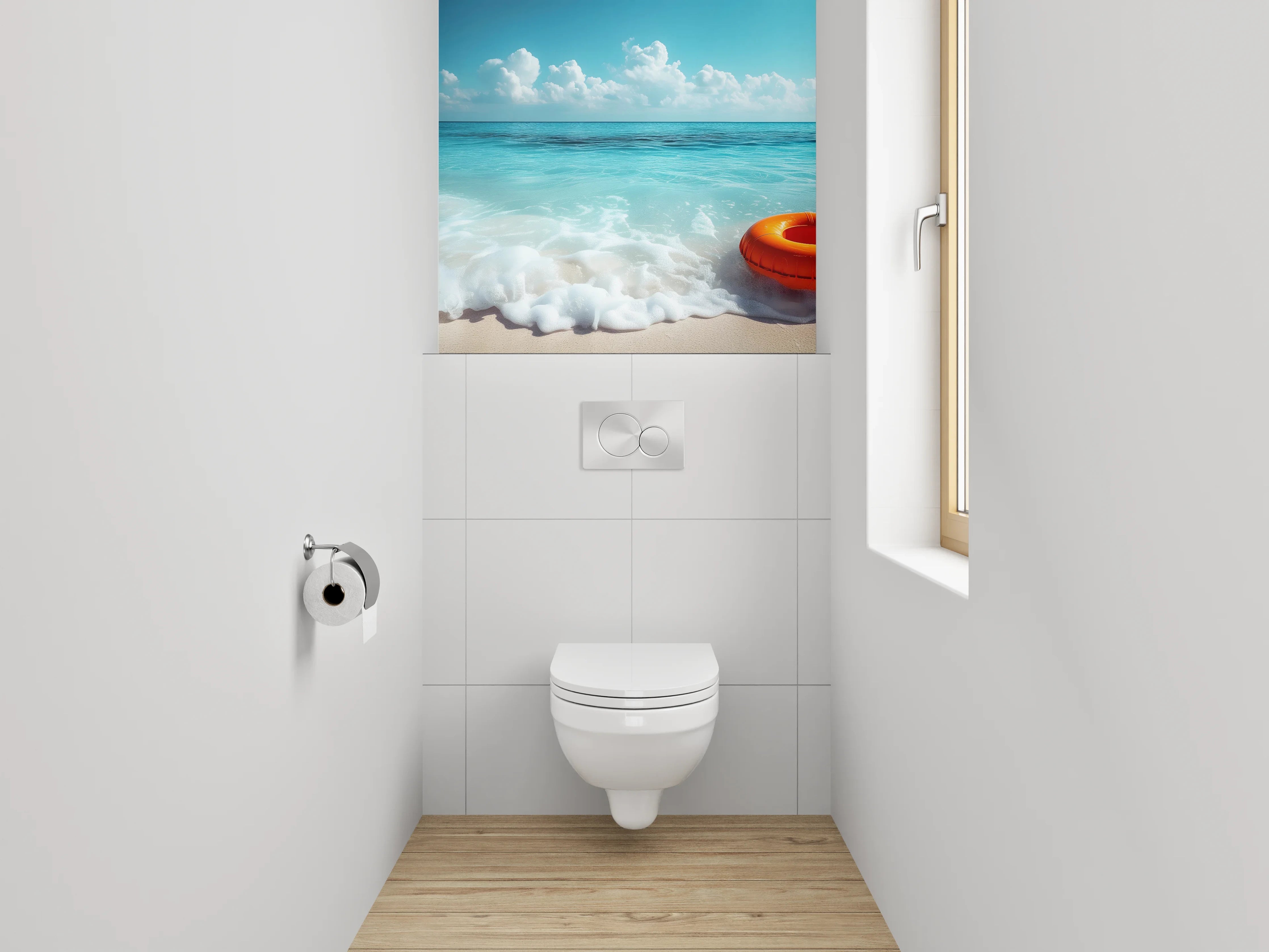 WC-Rückwand - Sommerliches Strandmotiv mit Rettungsring