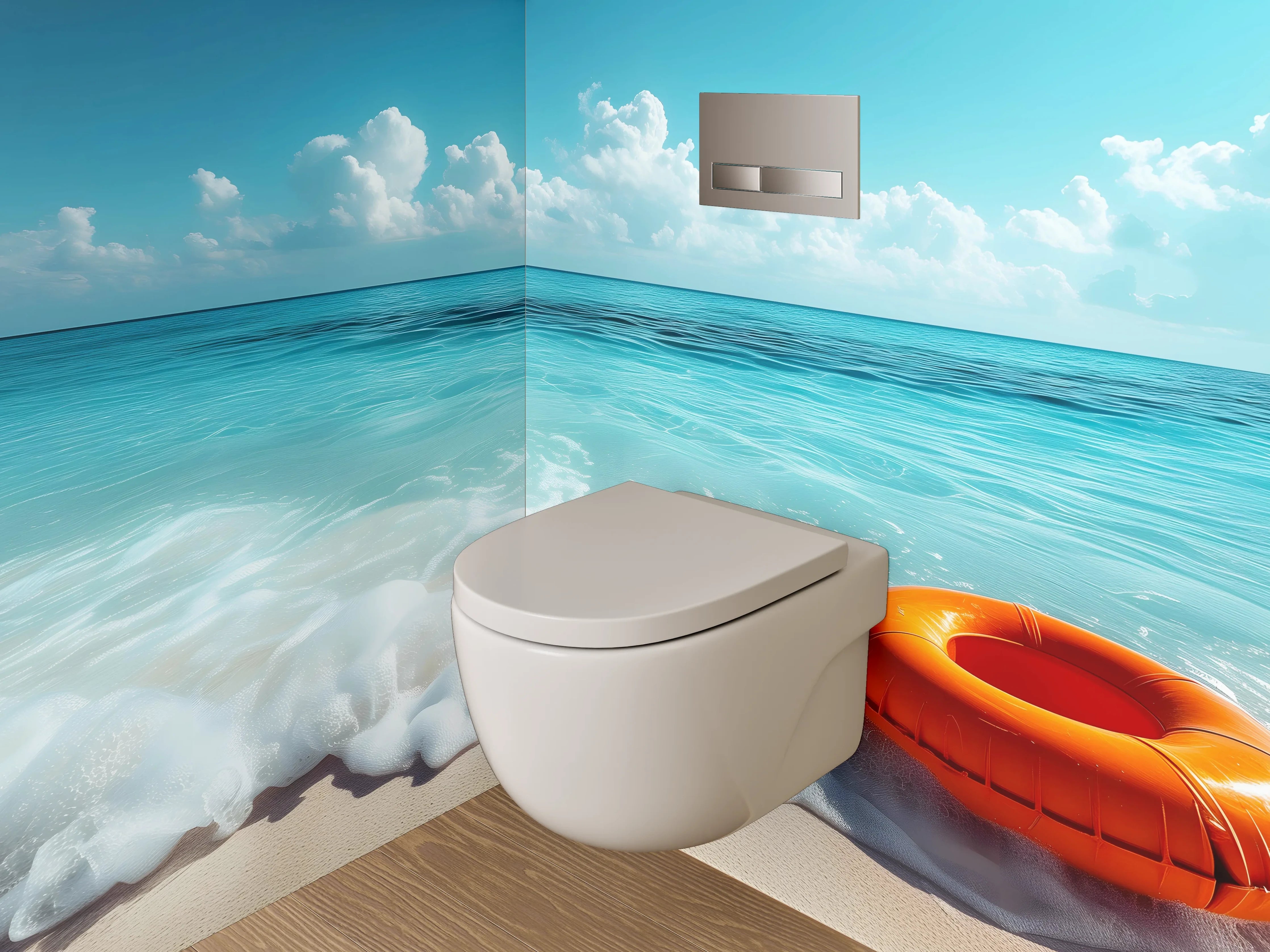 WC-Rückwand - Sommerliches Strandmotiv mit Rettungsring