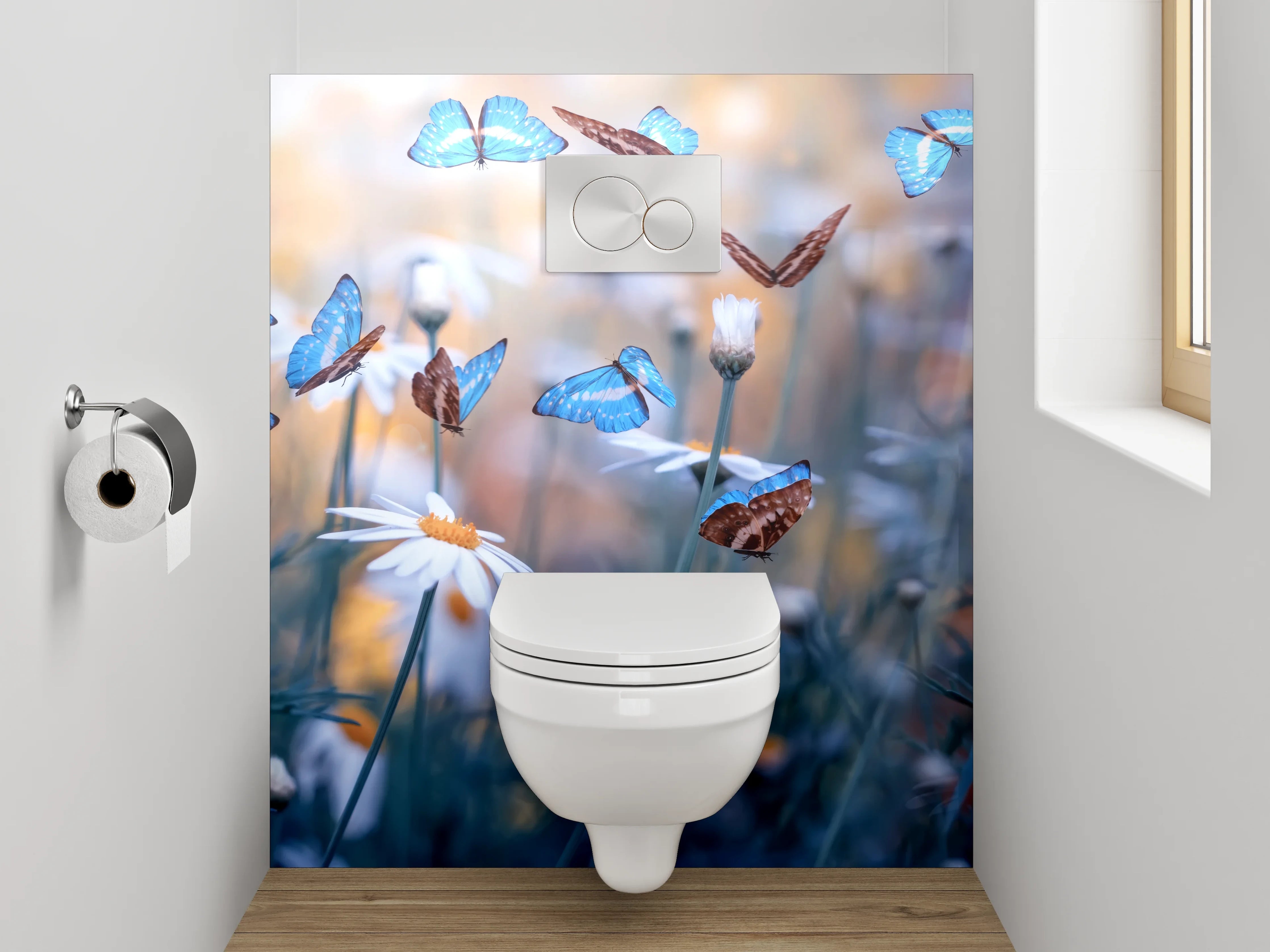 WC-Rückwand - Sommerwiese mit blauen Schmetterlingen