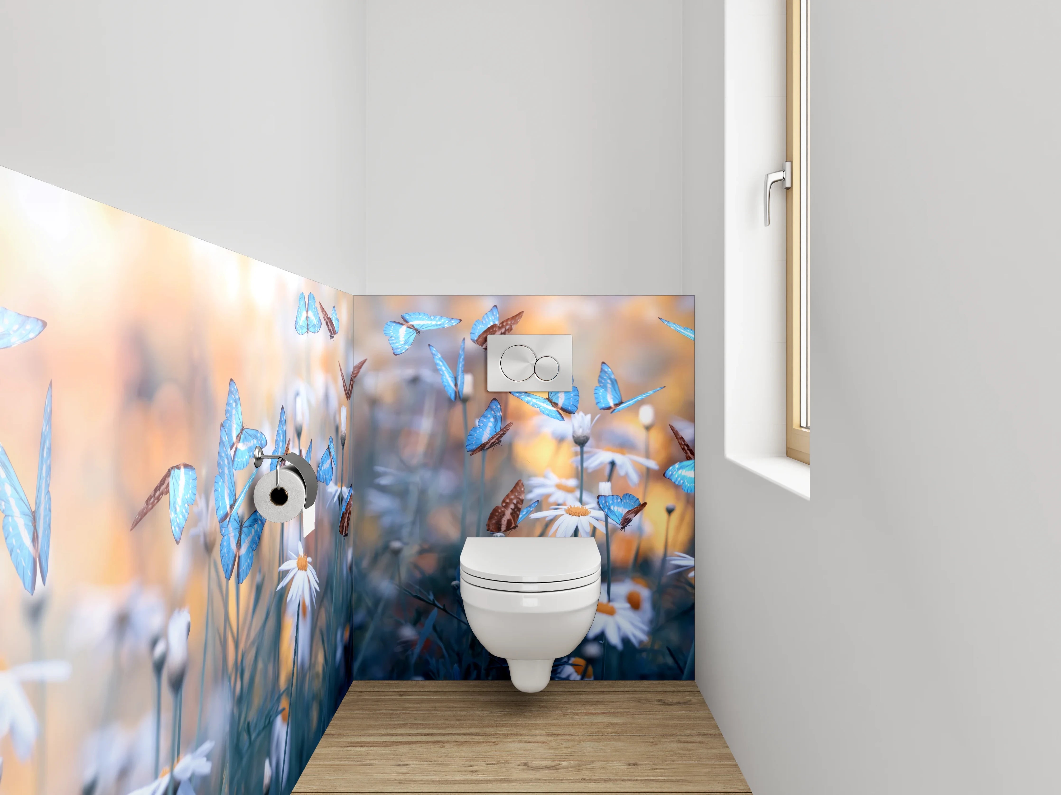 WC-Rückwand - Sommerwiese mit blauen Schmetterlingen
