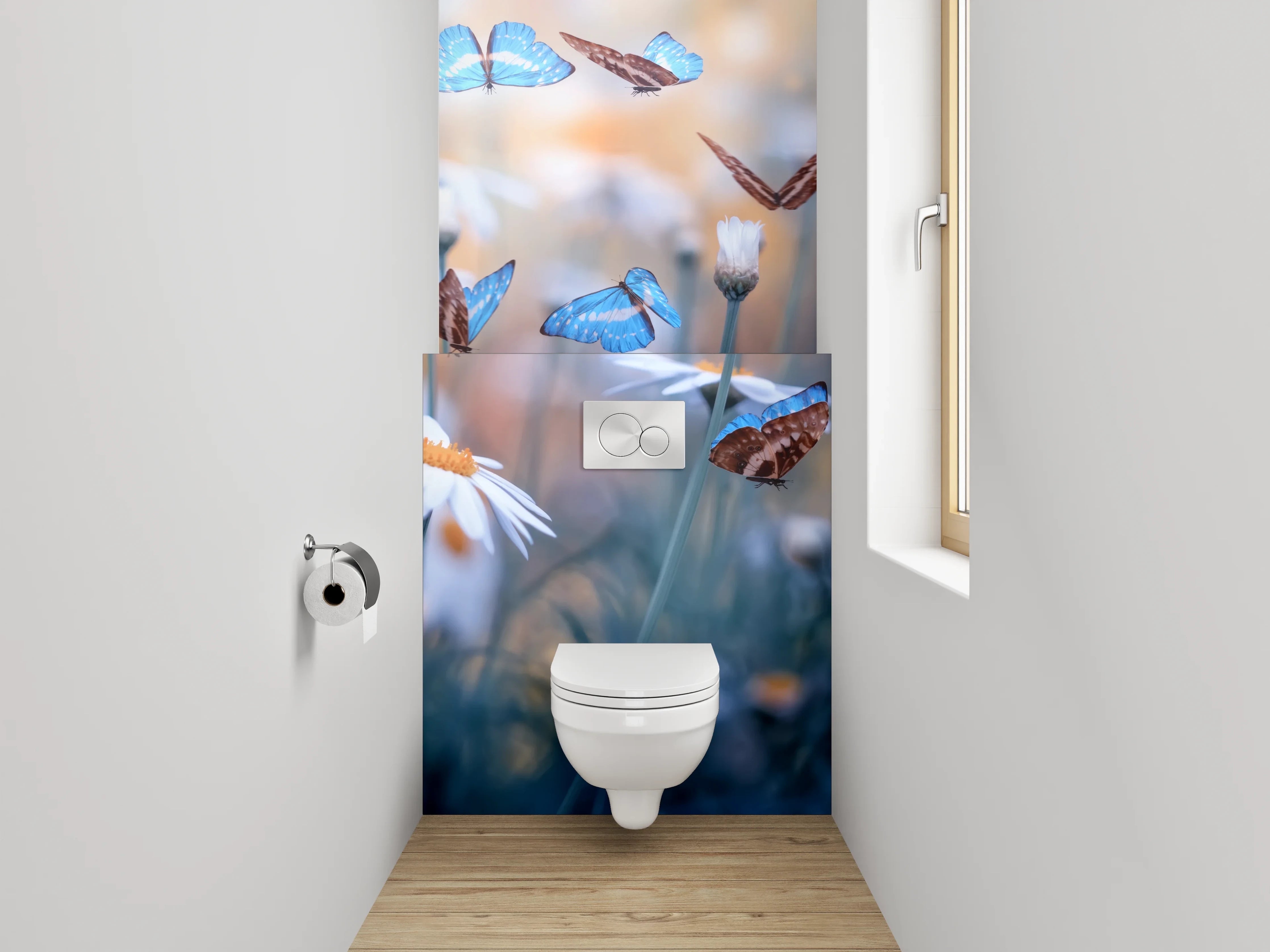 WC-Rückwand - Sommerwiese mit blauen Schmetterlingen