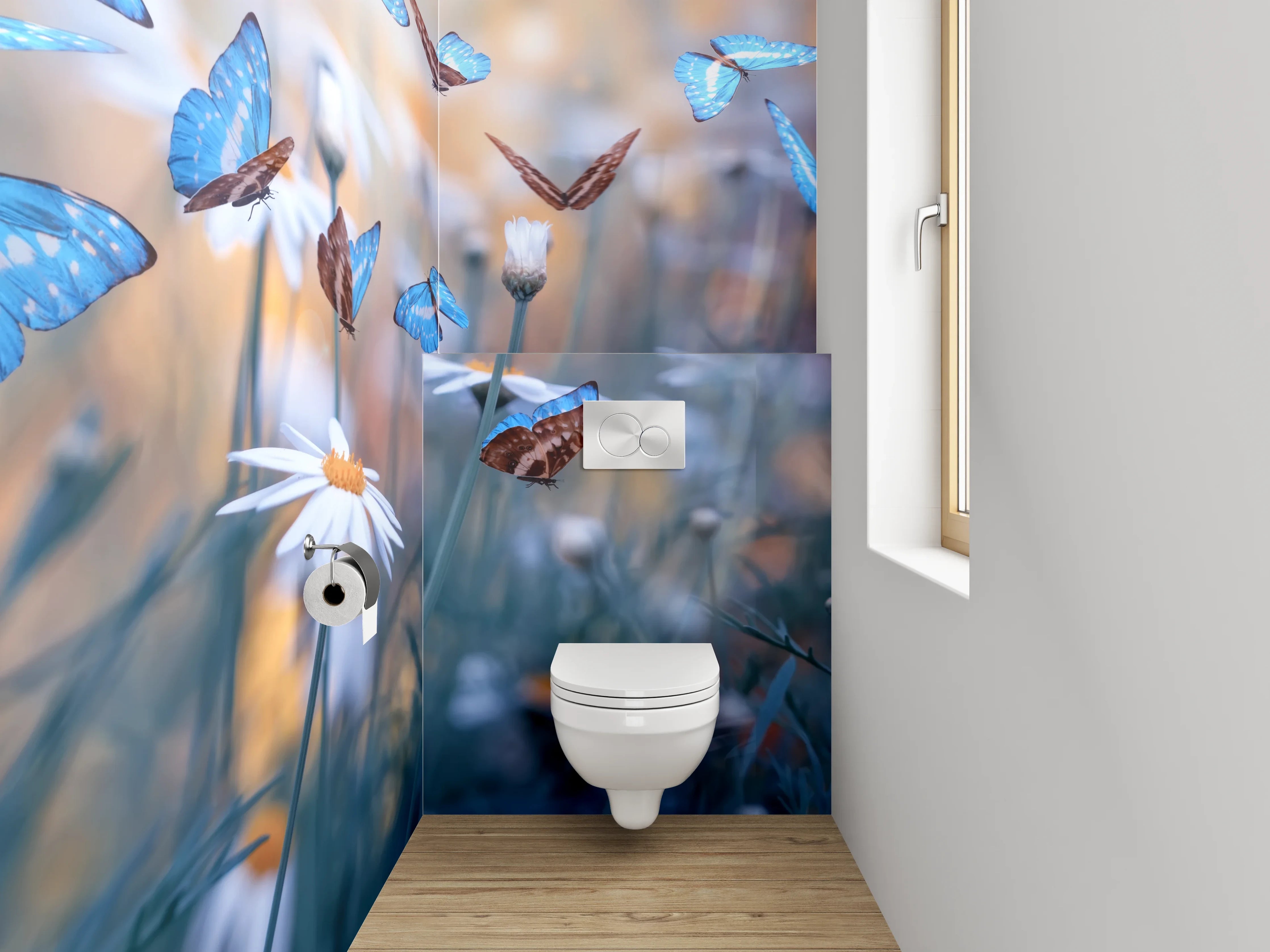 WC-Rückwand - Sommerwiese mit blauen Schmetterlingen