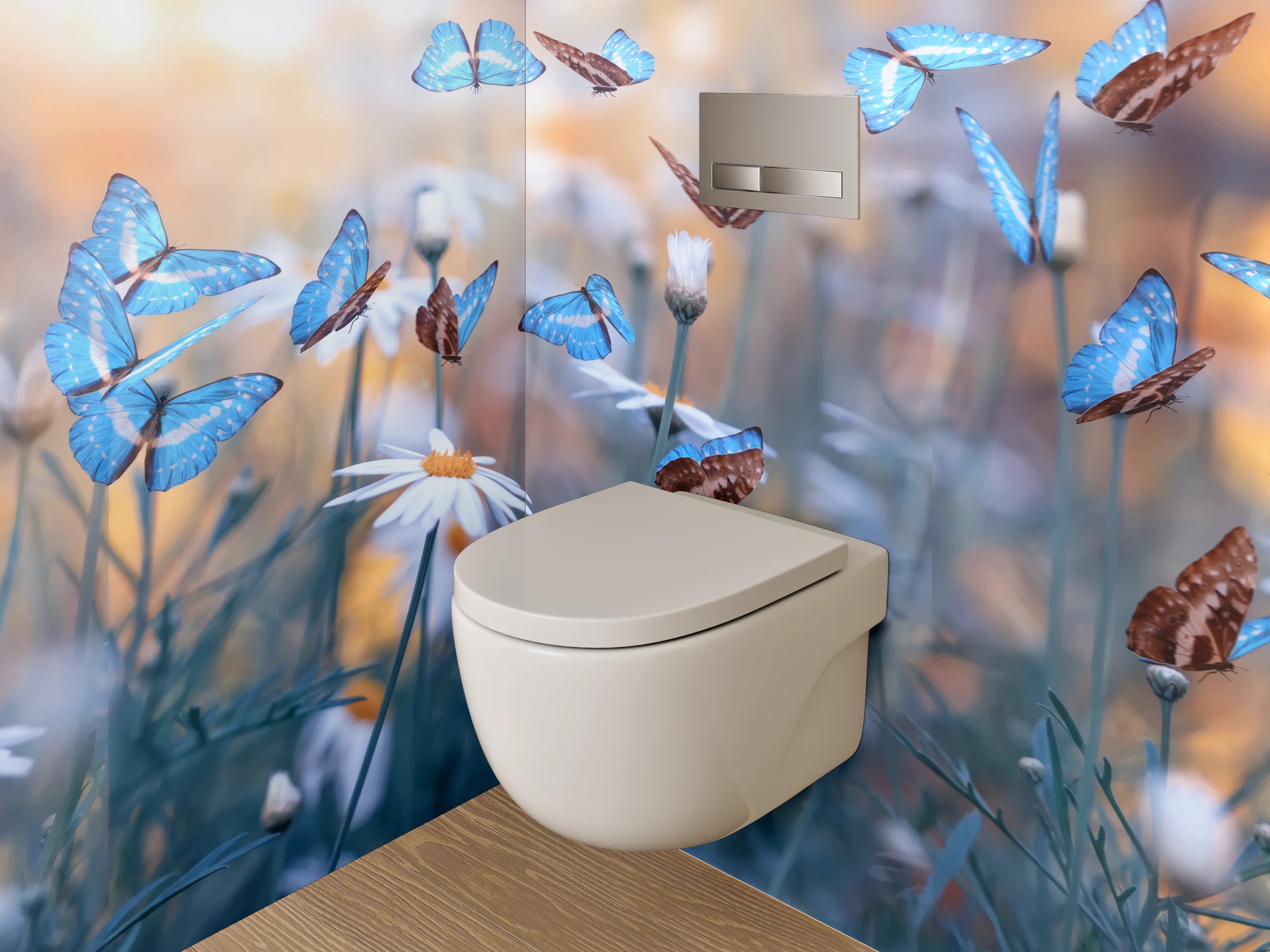 WC-Rückwand - Sommerwiese mit blauen Schmetterlingen