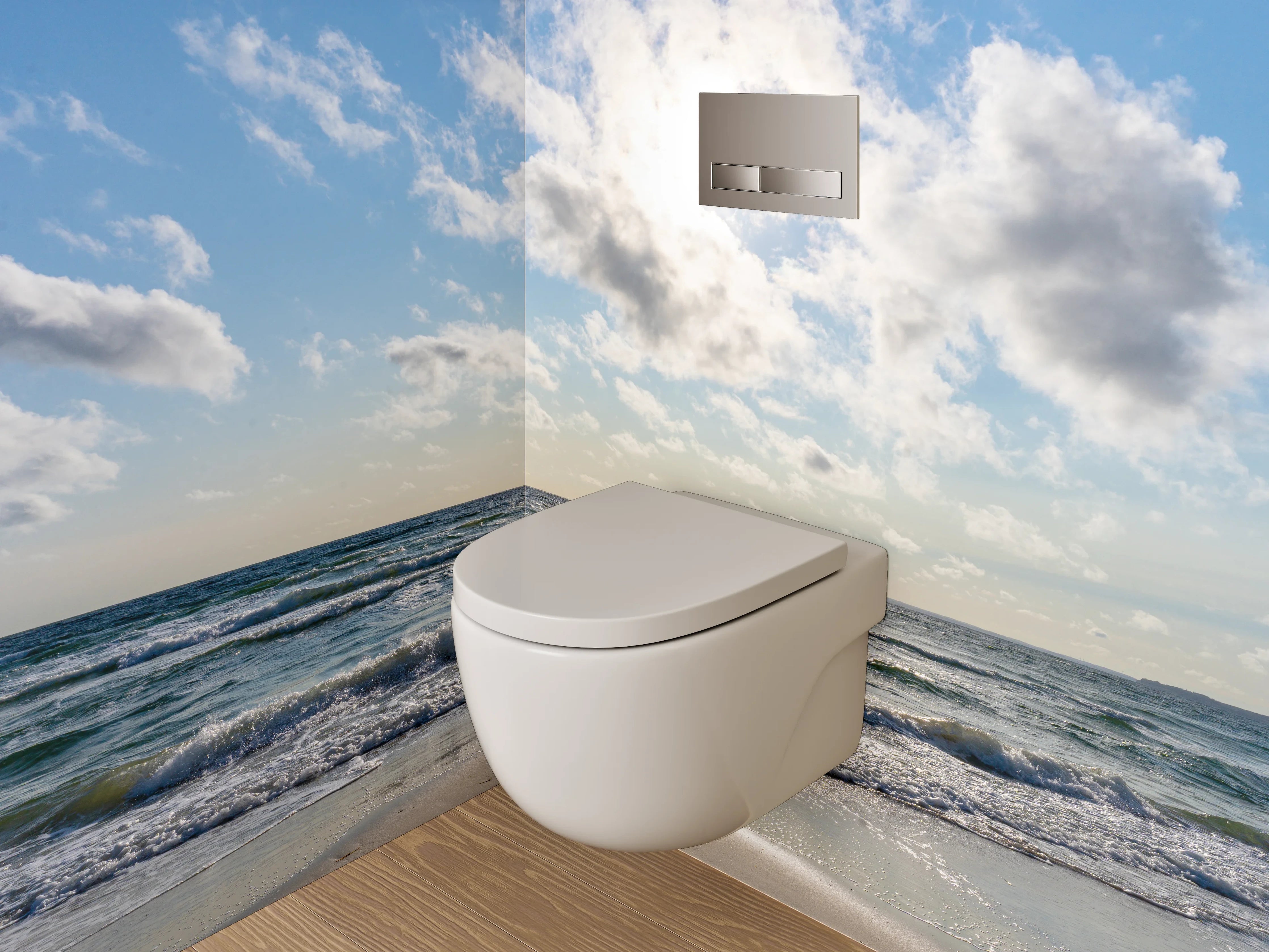 WC-Rückwand - Sonne über dem Meer