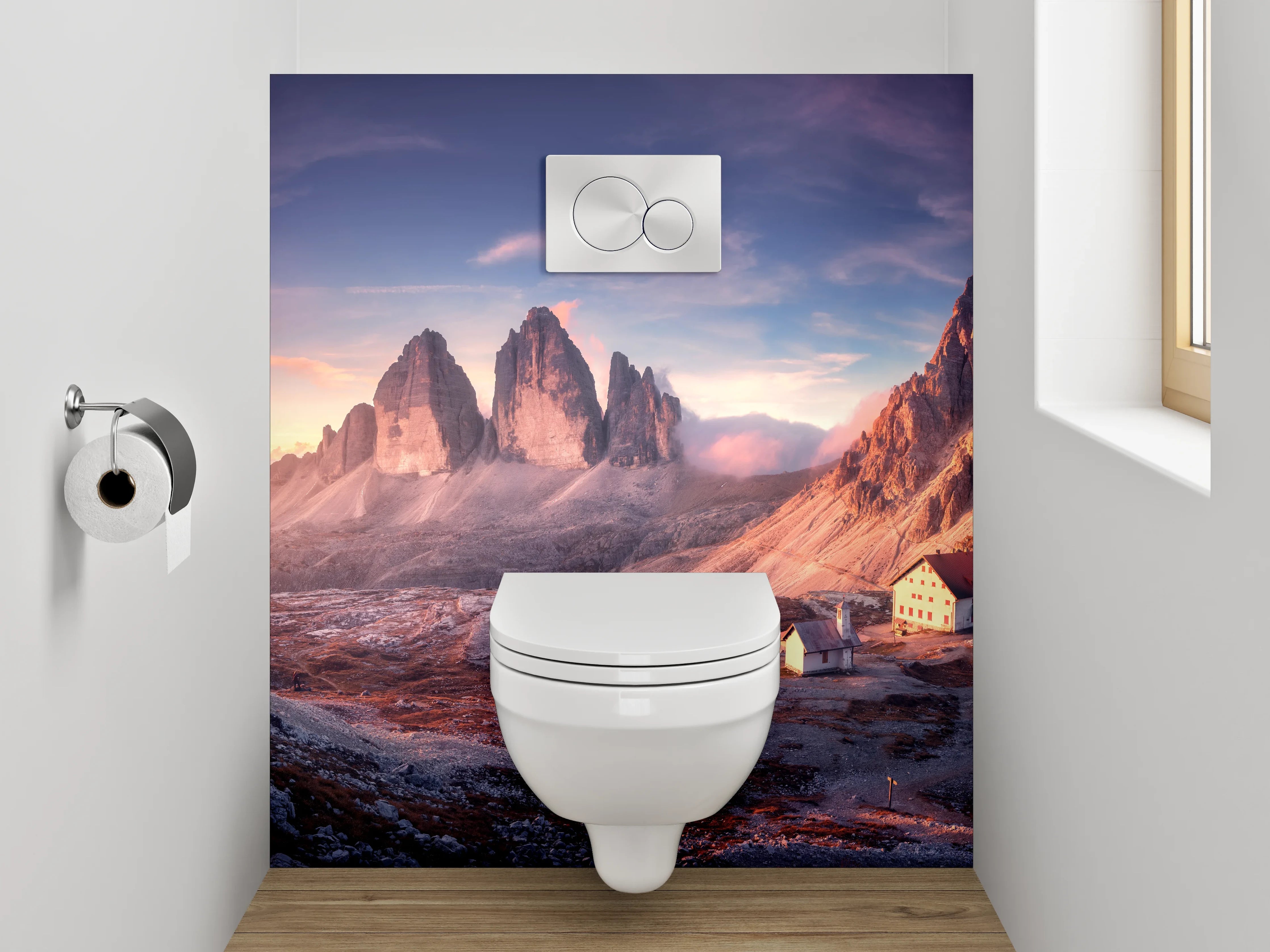 WC-Rückwand - Sonnenaufgang Dolomiten Berge Panorama