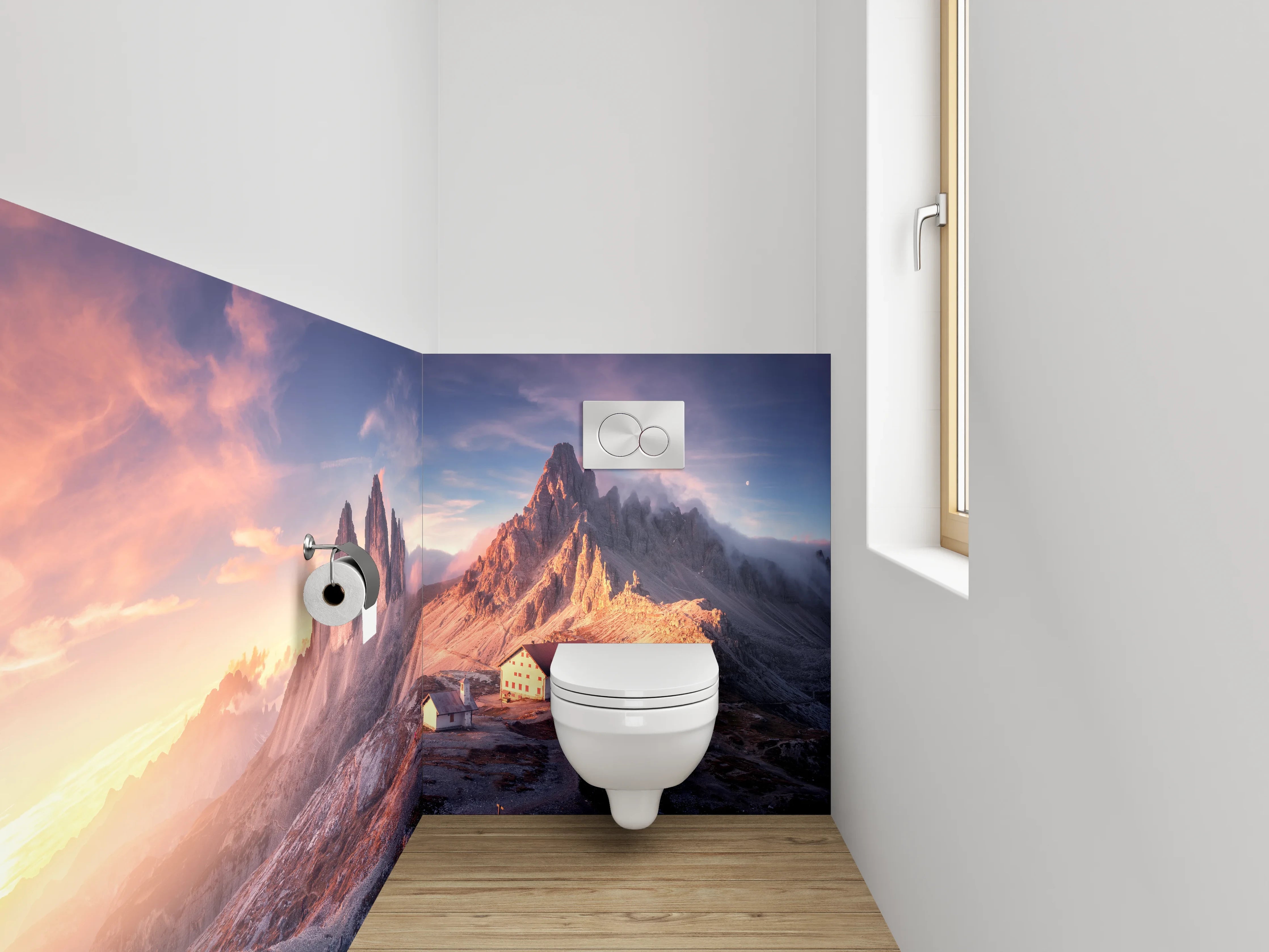 WC-Rückwand - Sonnenaufgang Dolomiten Berge Panorama