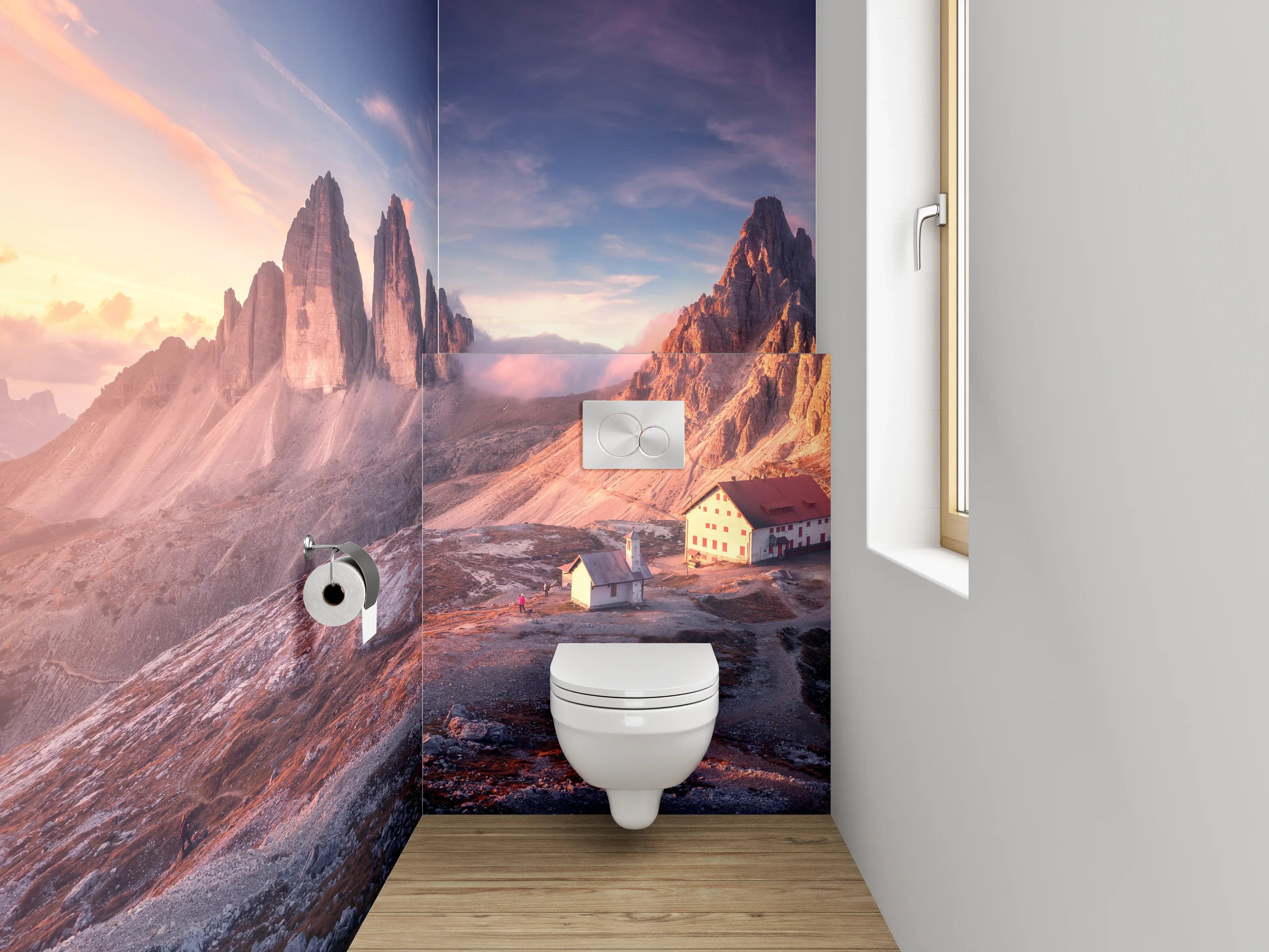 WC-Rückwand - Sonnenaufgang Dolomiten Berge Panorama