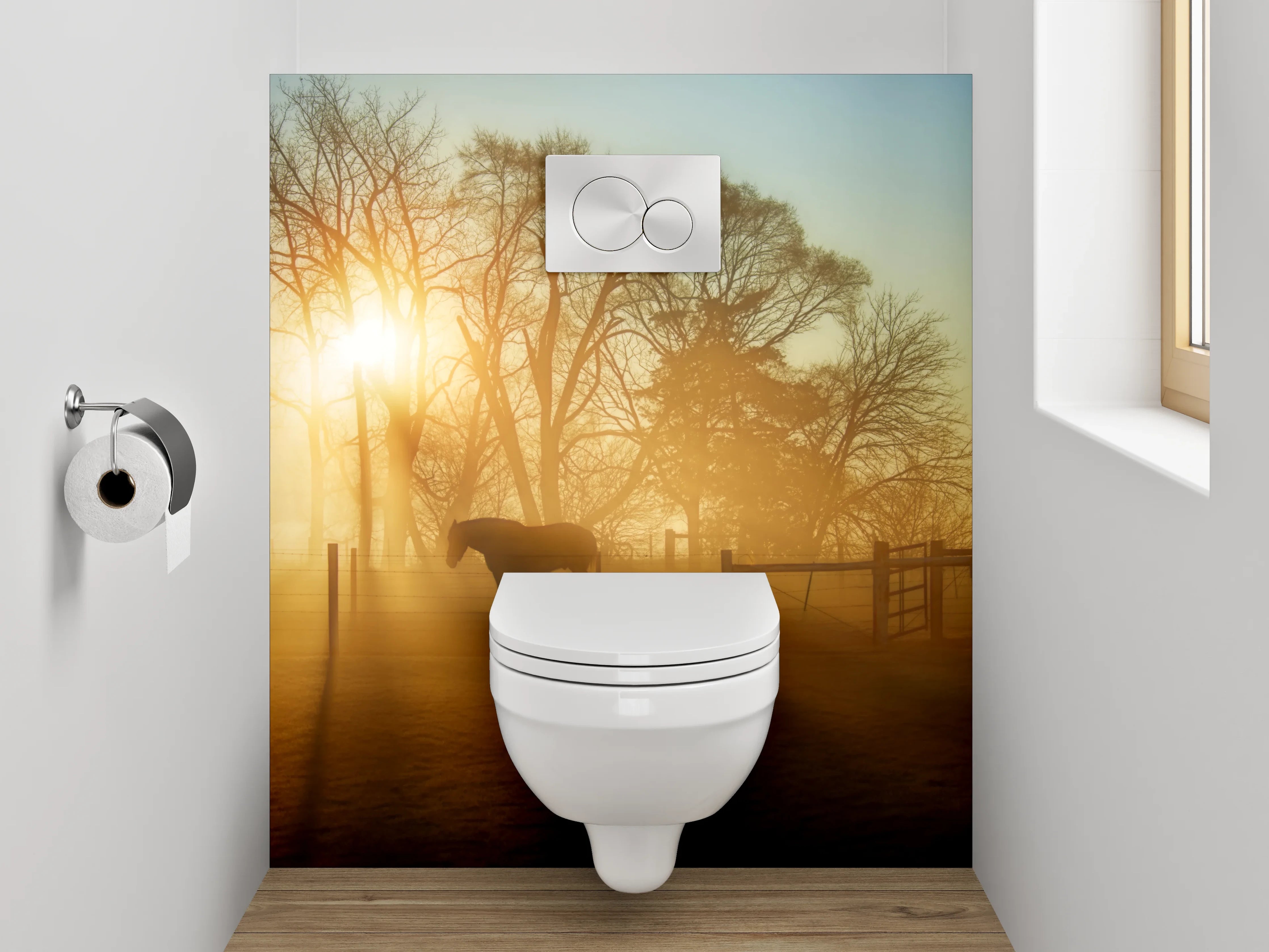 WC-Rückwand - Sonnenaufgang am Pferdehof