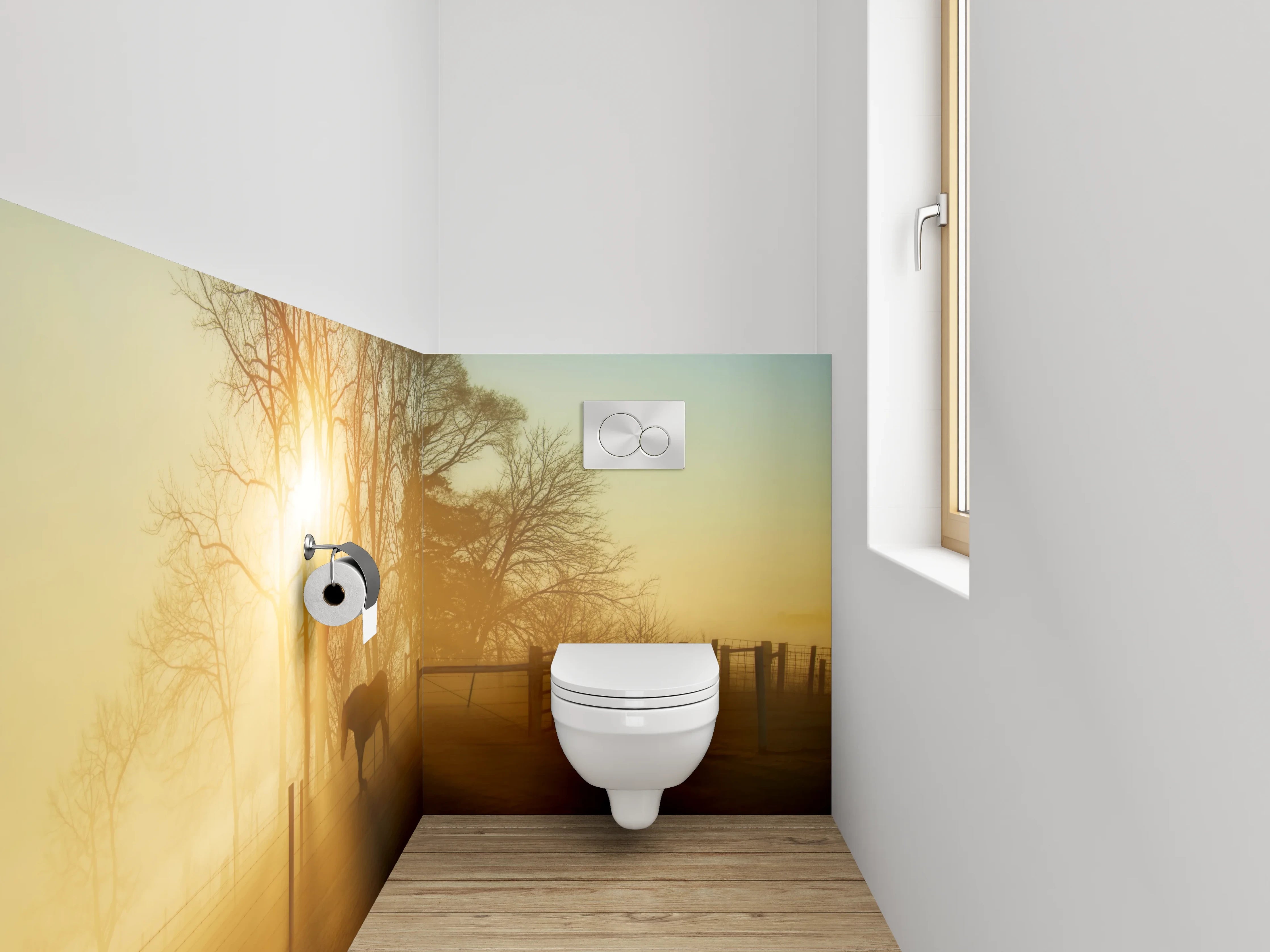 WC-Rückwand - Sonnenaufgang am Pferdehof