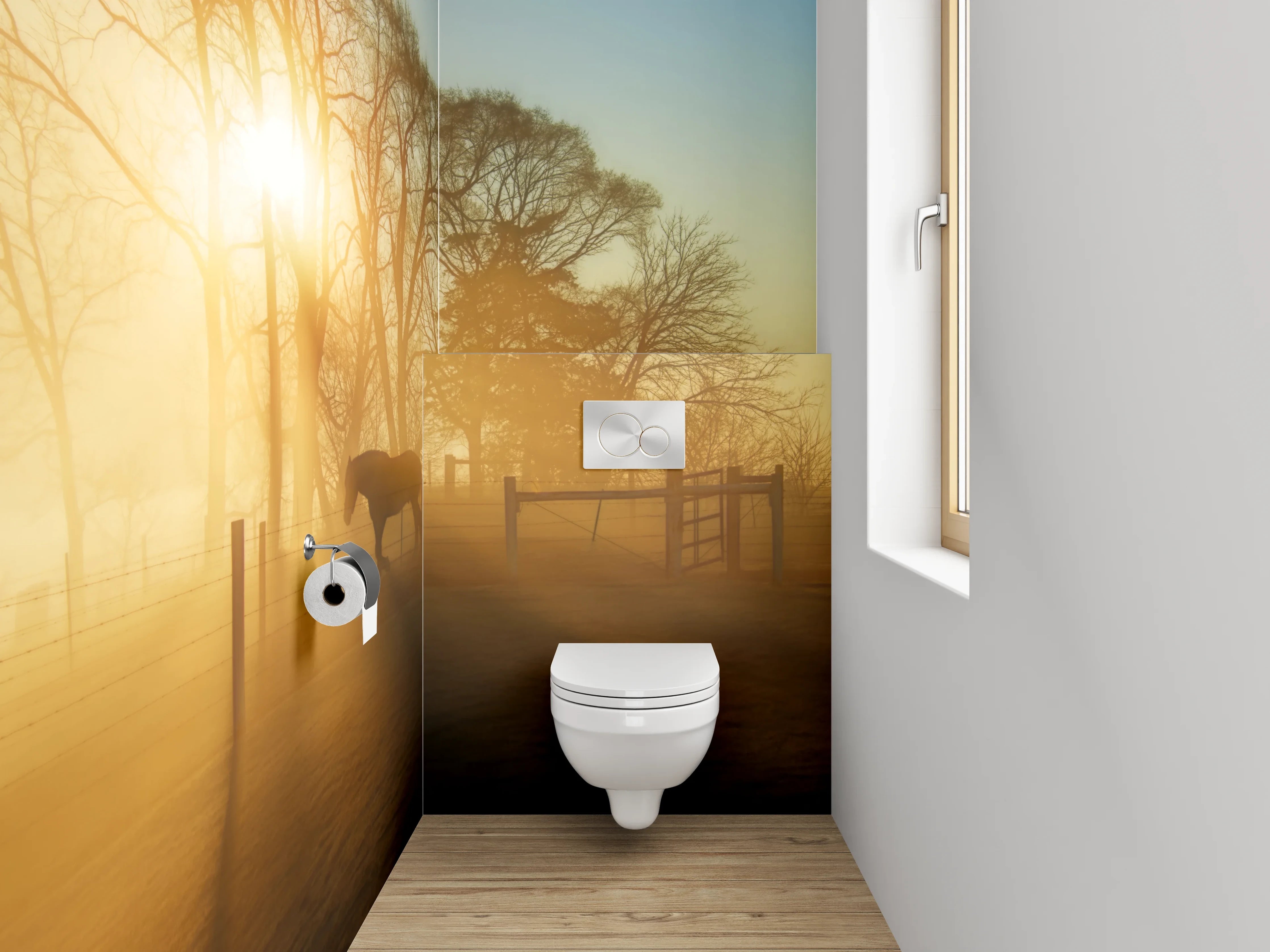 WC-Rückwand - Sonnenaufgang am Pferdehof