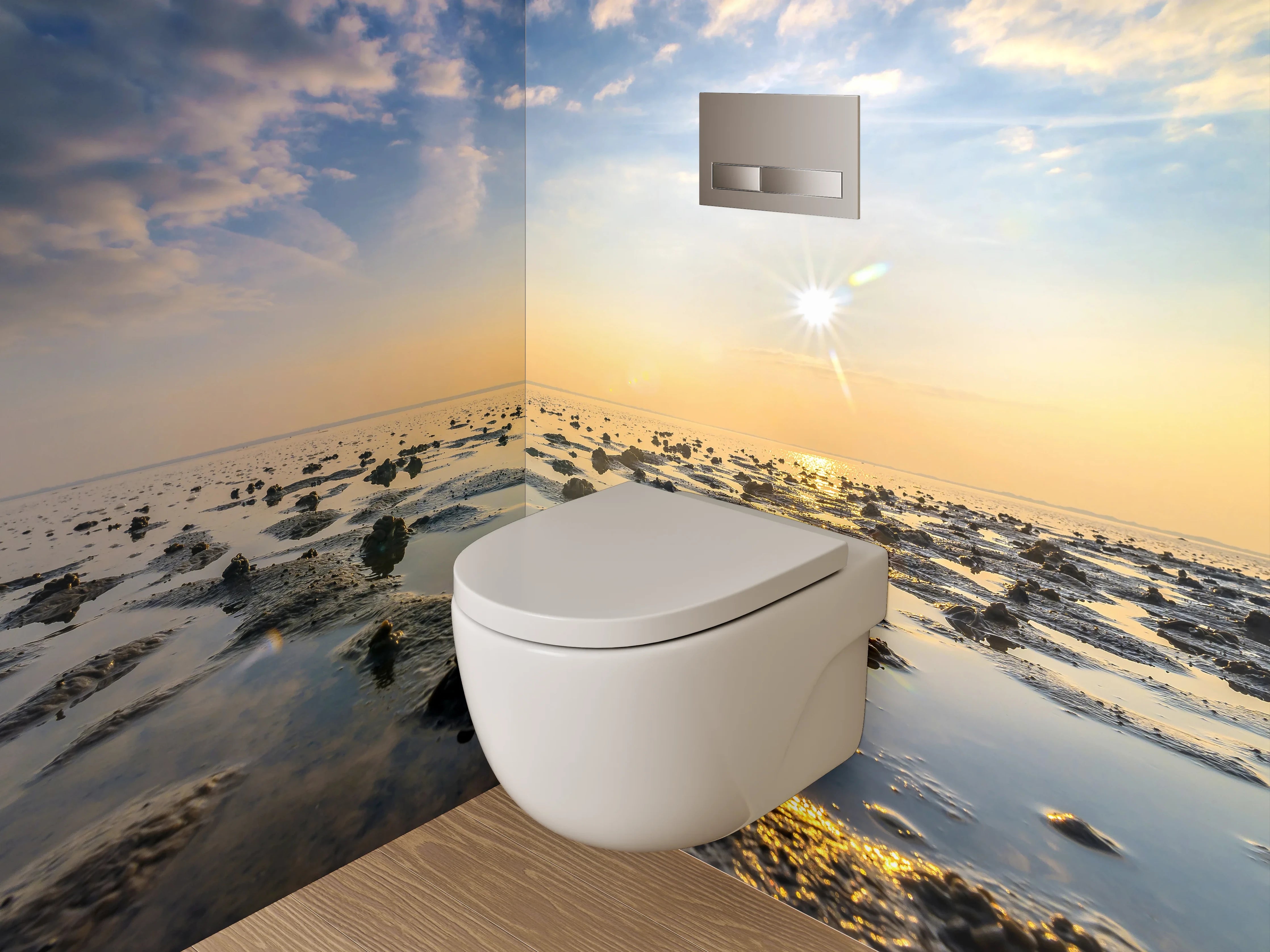 WC-Rückwand - Sonnenaufgang am Wattenmeer Fotomotiv