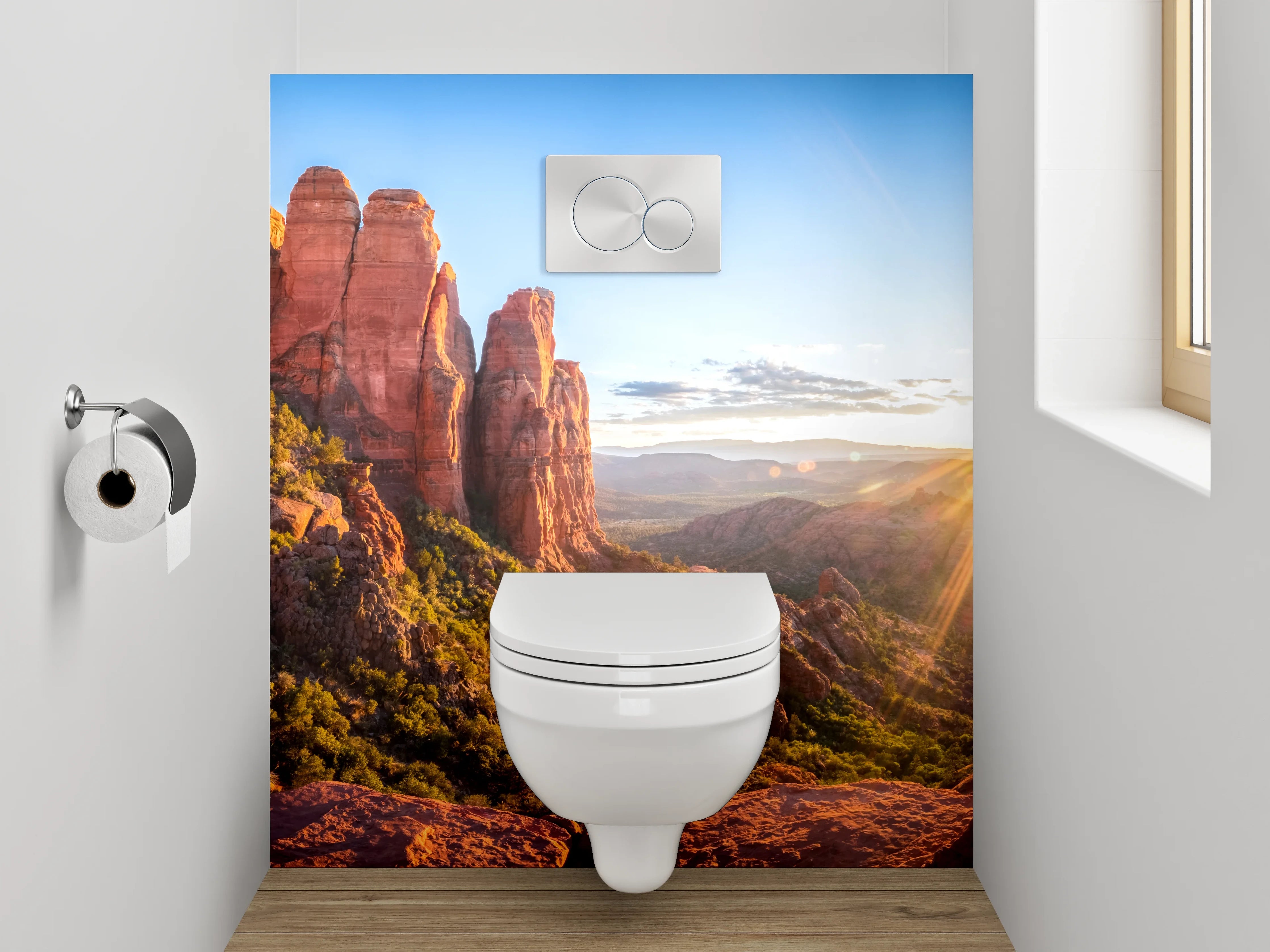 WC-Rückwand - Sonnenaufgang im Felsental Panorama